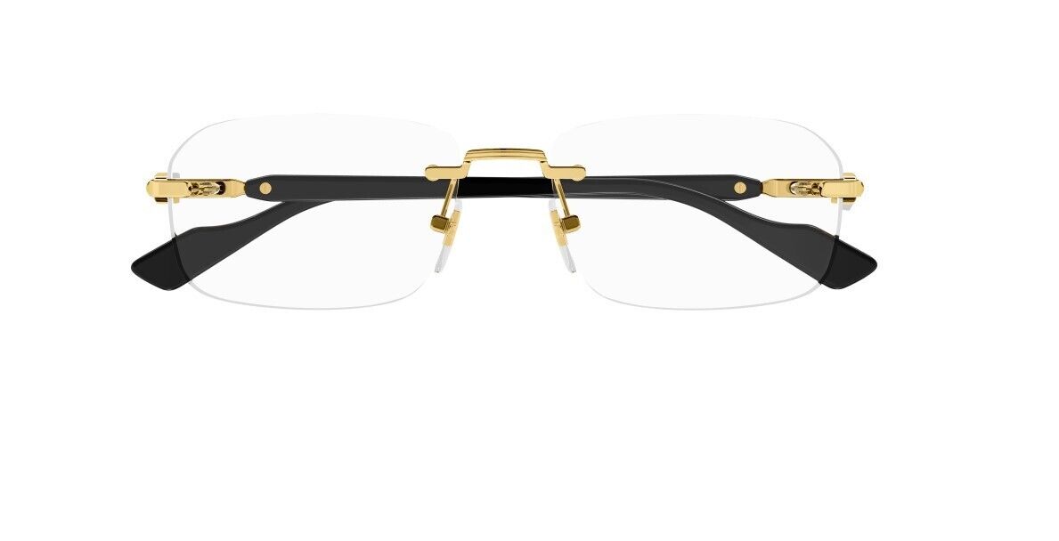 Gucci GG1221O 001 Gold Black Rectangular Narrow Rimless Men's Eyeglasses - Stylish Prescription Glasses for Men | Perfect for Work, Driving & Fashion Accessories