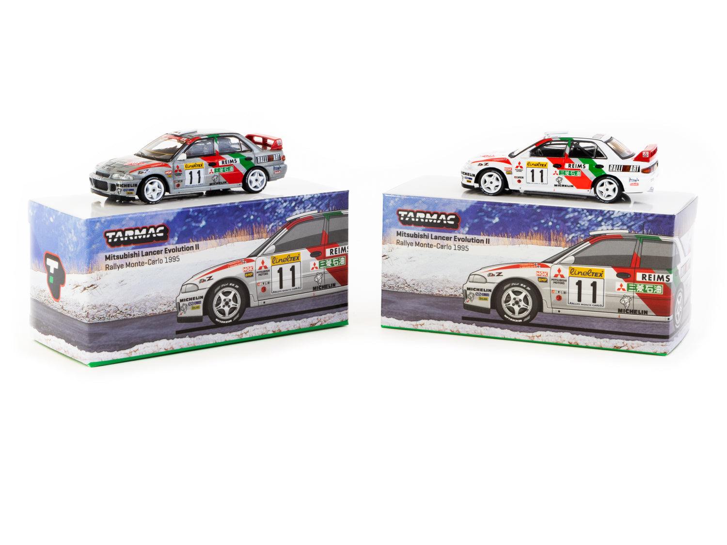 Tarmac Works 1/64 Scale Mitsubishi Lancer Evolution II Rallye Monte Carlo 1995 #11 Diecast Model Car - Perfect for Collectors, Display, and Racing Enthusiasts