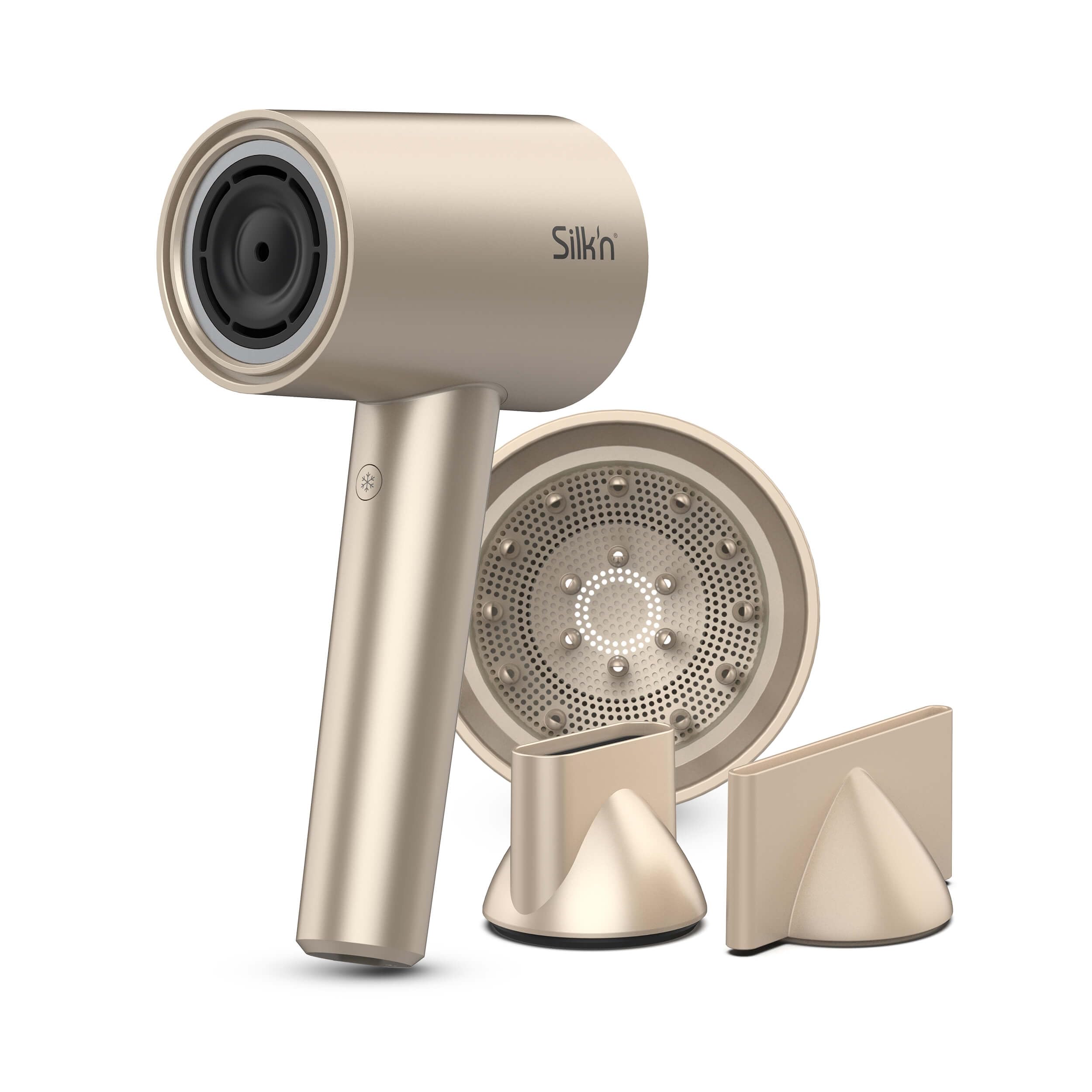 Silk’n SilkyAir Hair Dryer - Lightweight Ionic Blow Dryer with Diffuser & Concentrator - Adjustable Heat & Speed Settings - Quiet Motor for Frizz Control - Perfect for All Hair Types (Champagne Gold) - Ideal for Home Use, Travel & Salon Styling