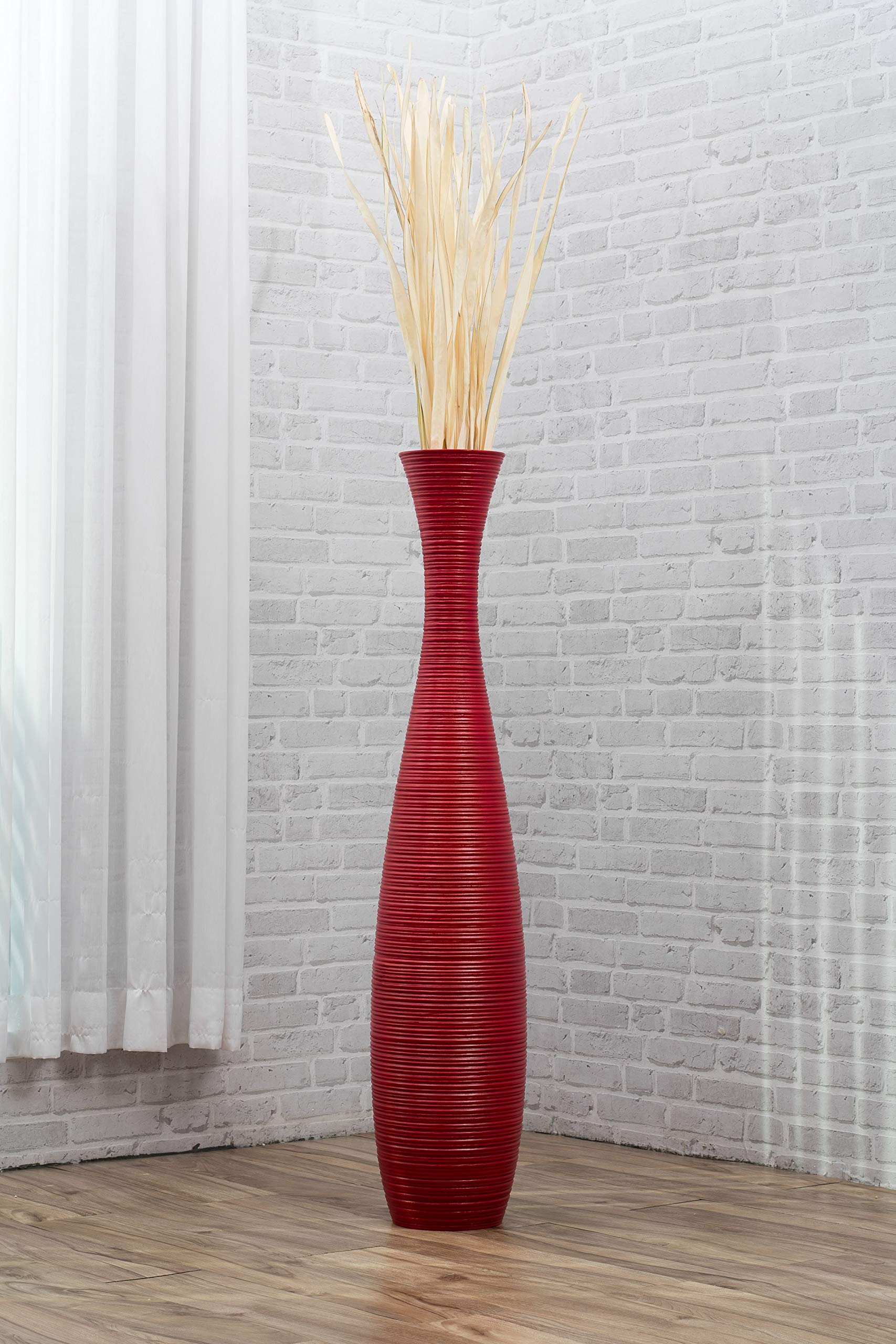 Leewadee 43 Inch Large Red Wooden Floor Vase - Farmhouse Home Decor for Flowers, Fake Plants & Pampas Grass - Perfect for Living Room, Entryway & Wedding Decor