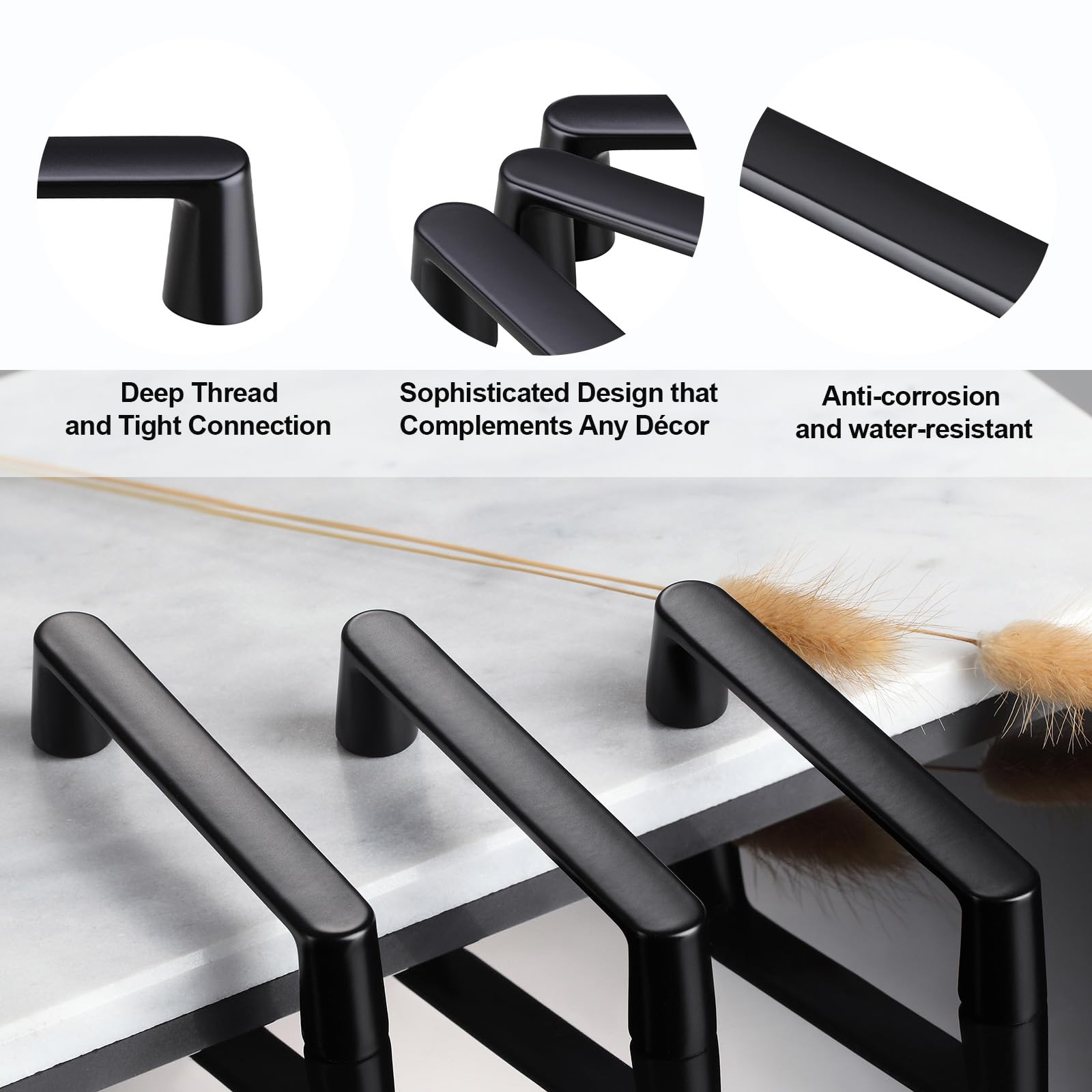 10 Pack Black Cabinet Handles 5.75 Inch - Matte Black Pulls for Cupboard & Drawer - Wardrobe Hardware Upgrade