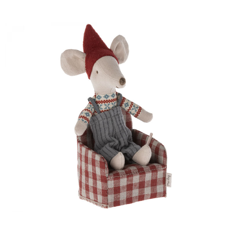 Maileg Mini Mouse Chair - Adorable Red Dollhouse Furniture for Kids' Pretend Play & Collectible Display
