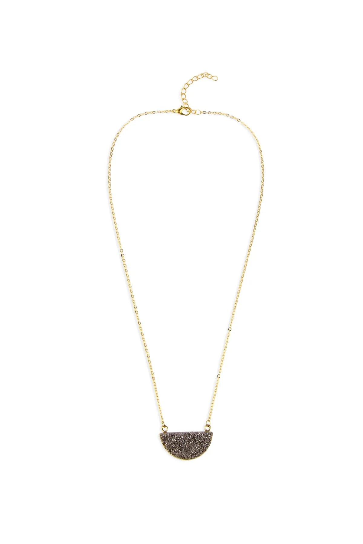 Semicircle Druzy Pendant Necklace for Women - Elegant Crystal Jewelry Gift for Her - Perfect for Parties, Weddings & Everyday Wear