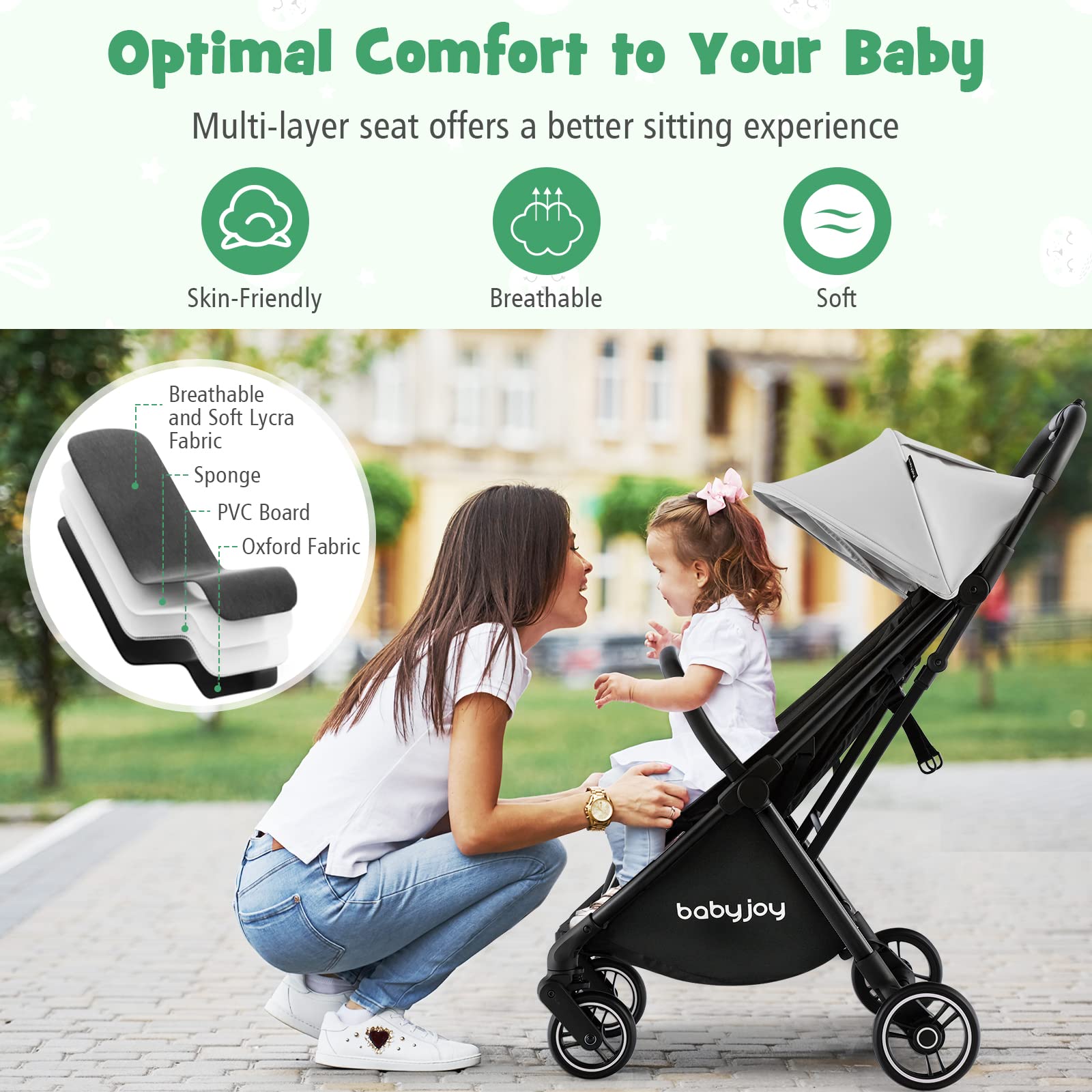 BABY JOY Lightweight Compact Baby Stroller for Travel - Adjustable Canopy & Backrest, Storage Basket, Self-Standing Gravity Fold, Aluminum Frame (Gray) | Perfect for Airplane, Shopping & Daily Use with Toddlers & Infants
