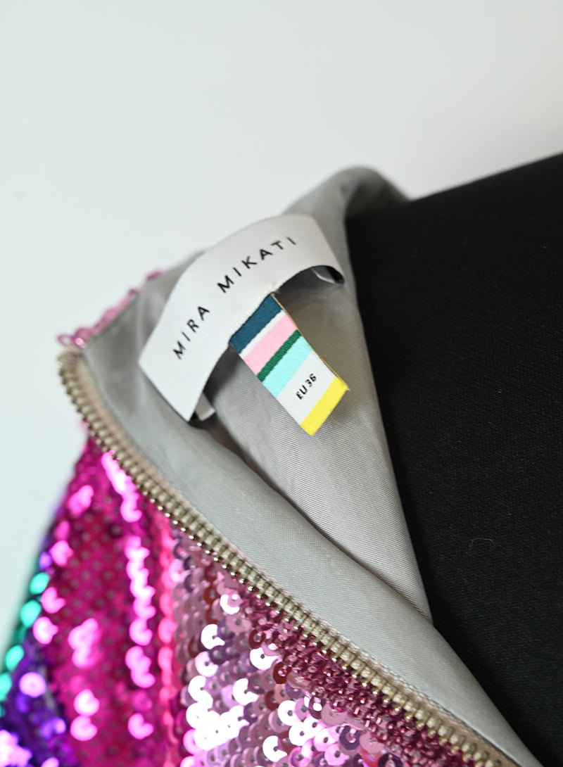 Mira Mikati Multicolor Sequin Long Dress Size 40 - Elegant Evening Gown for Parties, Weddings & Special Occasions