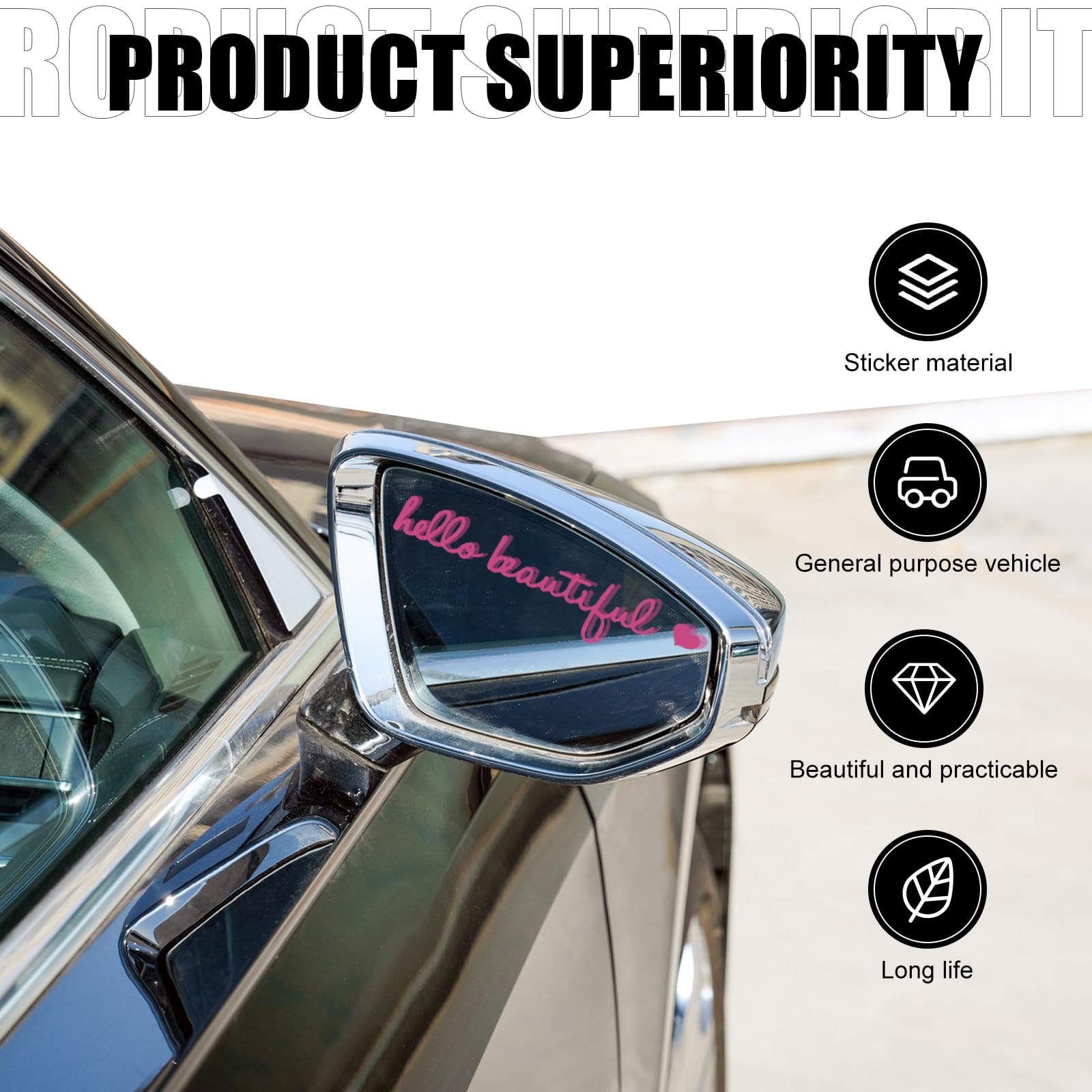 1 PC Car Rearview Mirror Sticker - Hello Beautiful 3.93In x 0.78In Waterproof Vehicle Decal, Universal Cute Automotive Accessory for Truck SUV Car (Pink) - Perfect for Personalizing Your Ride & Adding Style