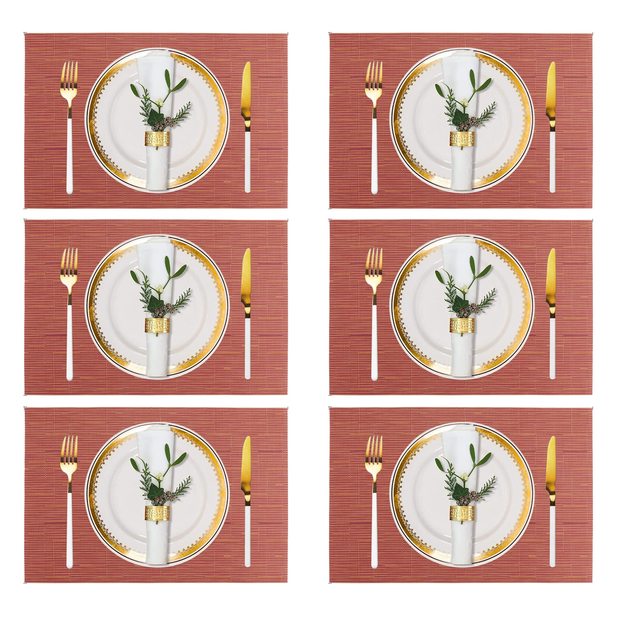 Premium Heat-Resistant Plastic Placemats Set of 6 - Non-Slip Woven Vinyl Table Mats for Dining & Kitchen - Stain Resistant, Easy to Clean - Perfect for Everyday Meals, Dinner Parties & Outdoor Dining