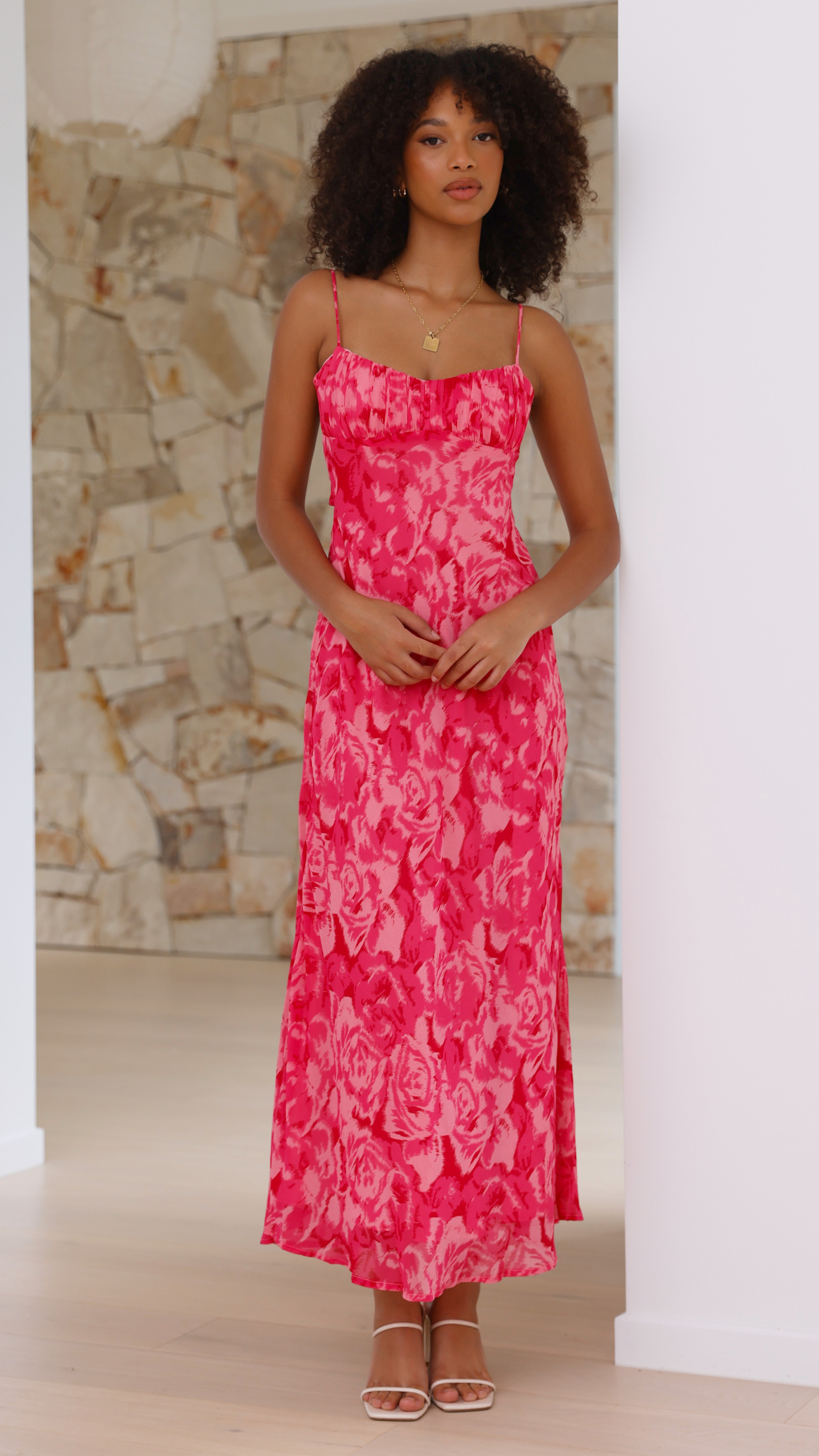 Margie Midi Dress - Floral Print Pink Summer Dress for Women | Casual & Party Wear | Perfect for Beach, Wedding & Date Night