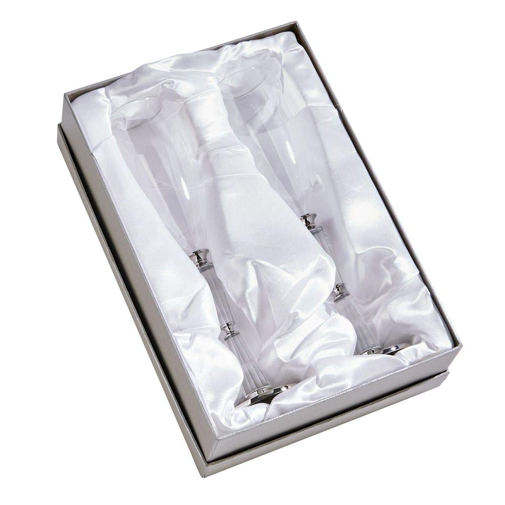 Elegant Wedding Champagne Glass Set of 2 - Bride & Groom Double Facet Crystal Toasting Glasses for Wedding Receptions, Anniversaries & Romantic Celebrations