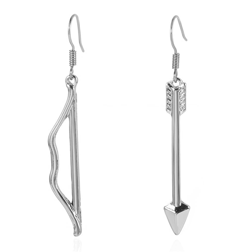 Vintage Gothic Bow & Arrow Hook Earrings - Punk Style Silver Dangle Drop Earrings for Women & Men | Unique Retro Statement Jewelry Gift for Halloween, Cosplay & Gothic Fashion