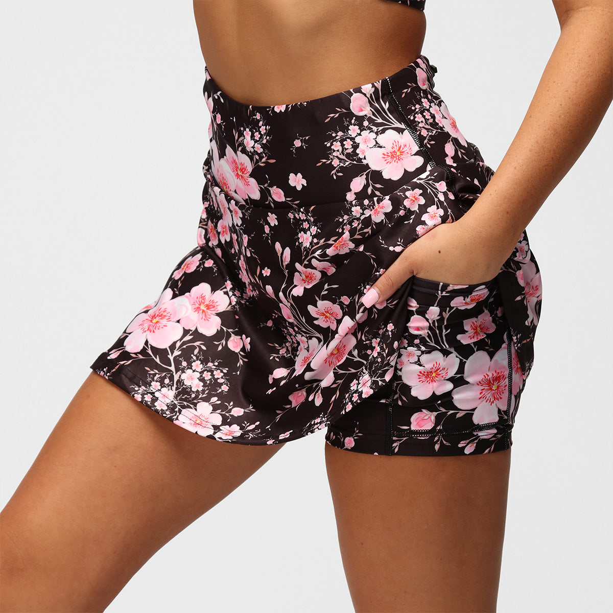 Blossom Noir Skort - Women's Floral Print Tennis Skirt with Shorts for Golf, Running & Workout | Comfortable & Stylish Activewear
