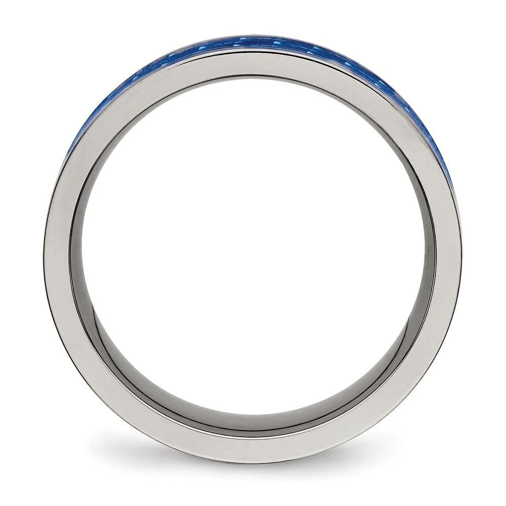Titanium Wedding Band Ring for Men - 8mm Polished Blue Carbon Fiber Inlay, Comfort Fit, Durable & Lightweight - Perfect for Engagement, Anniversary & Everyday Wear