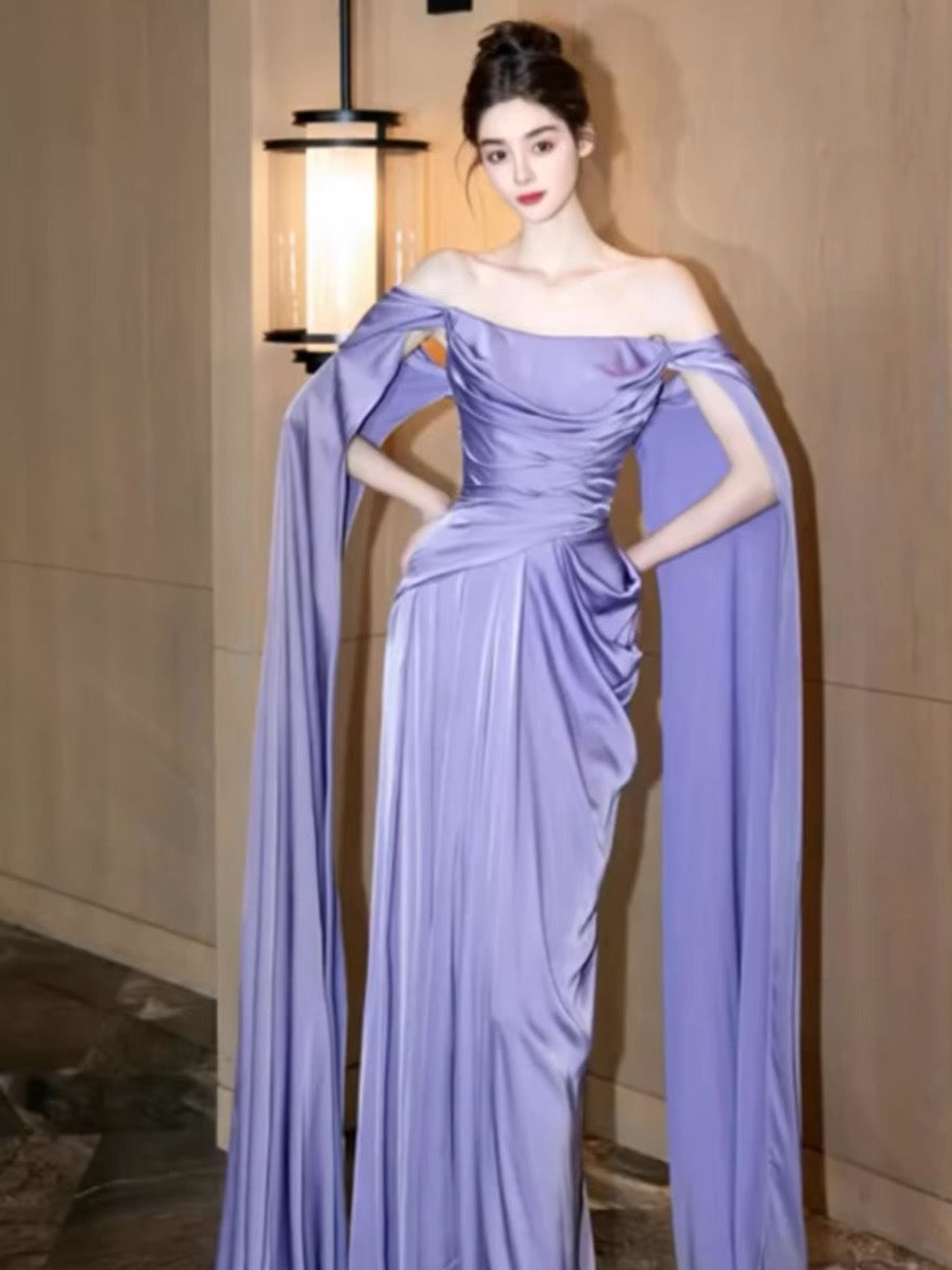 Elegant Off-The-Shoulder Purple A-Line Long Prom Dress for Women - Perfect for Birthday Parties, Homecoming, and Special Occasions - Style J3246