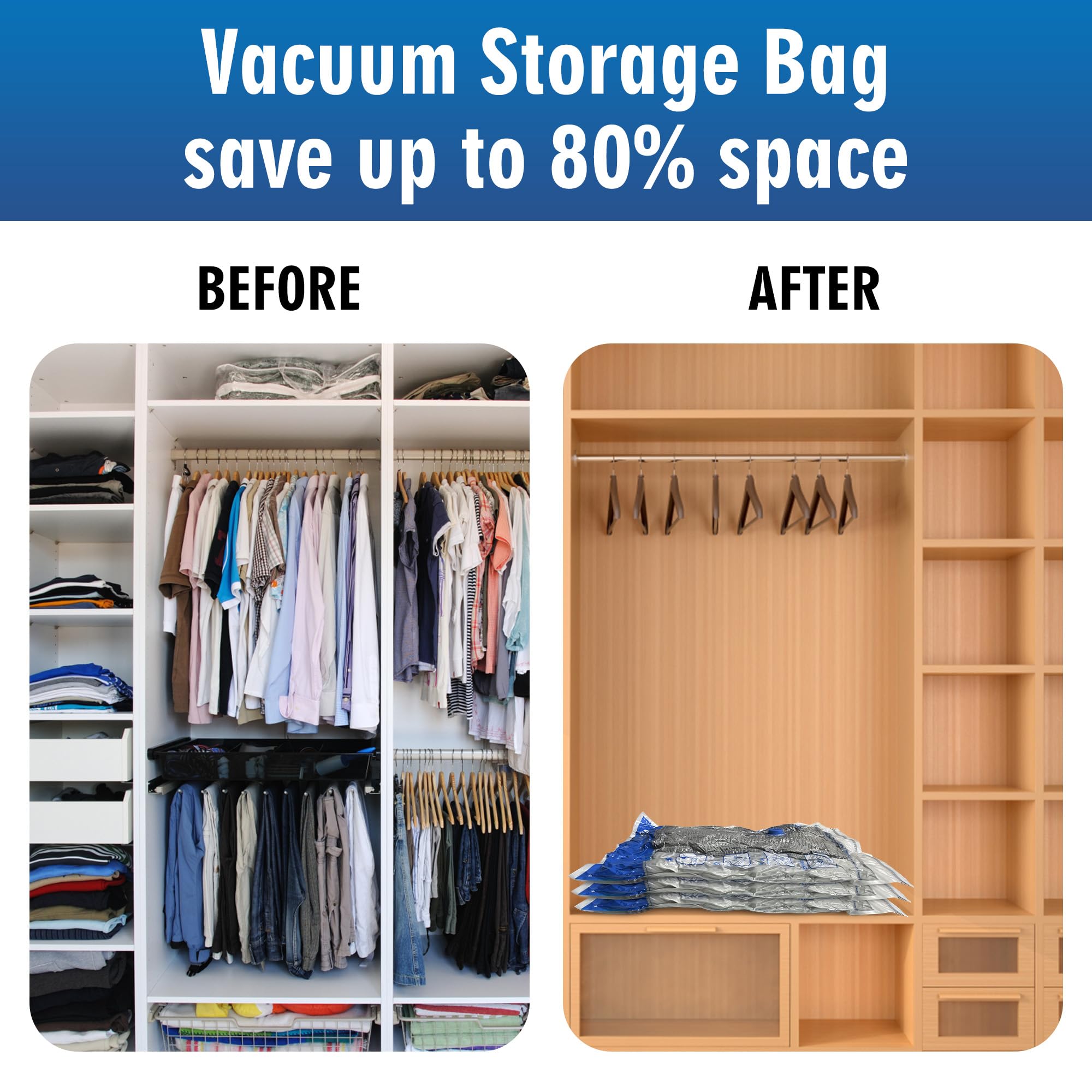 Jumbo Vacuum Storage Bags - 8 Pack Space Saver Bags for Clothes, Comforters, Blankets | Extra Large Vacuum Seal Bags for Seasonal Storage, Travel & Home Organization