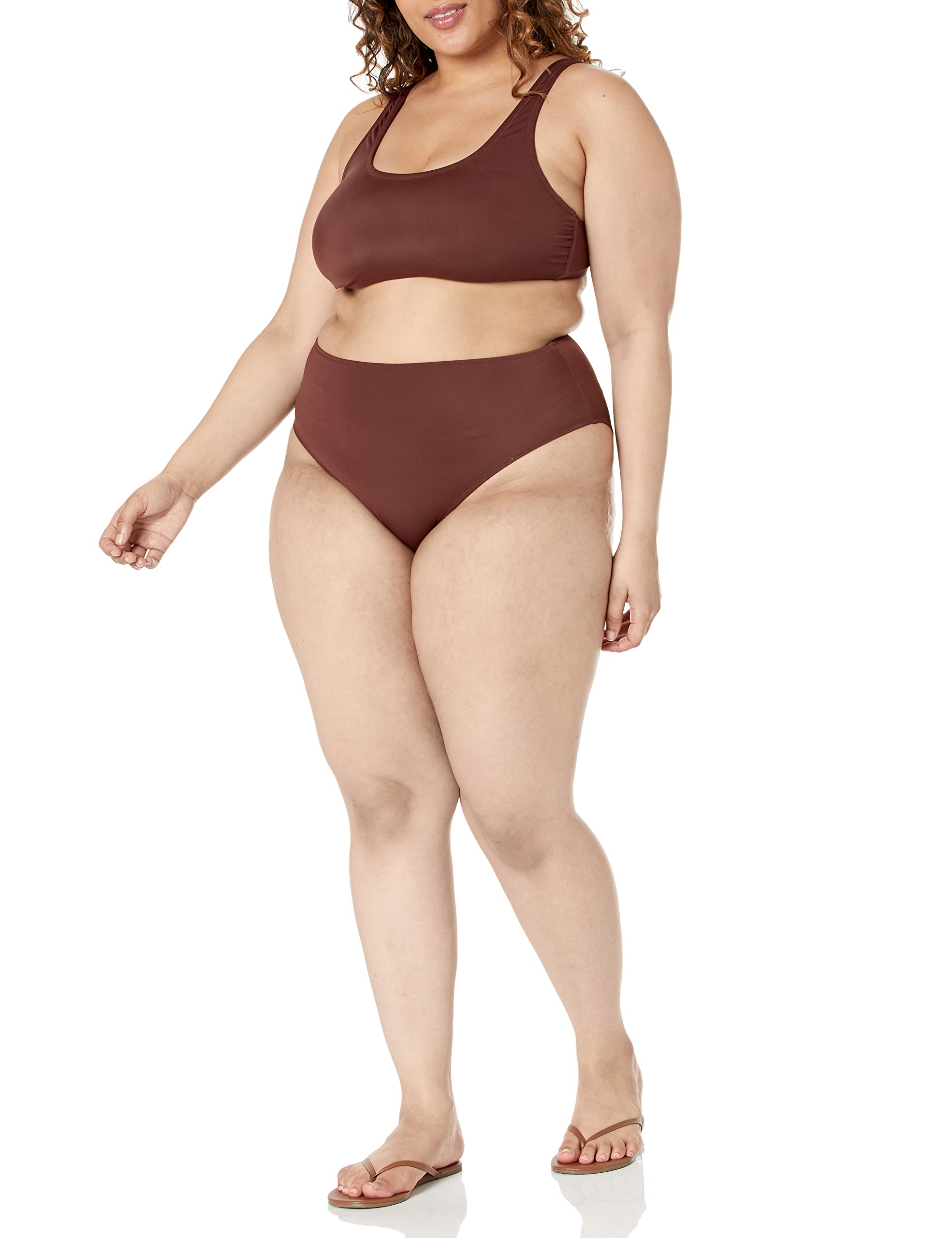 Amazon Essentials Women's Scoop Neck Swim Crop Top - Comfortable Swimwear for Beach, Pool & Vacation | Plus Size & Adjustable Straps