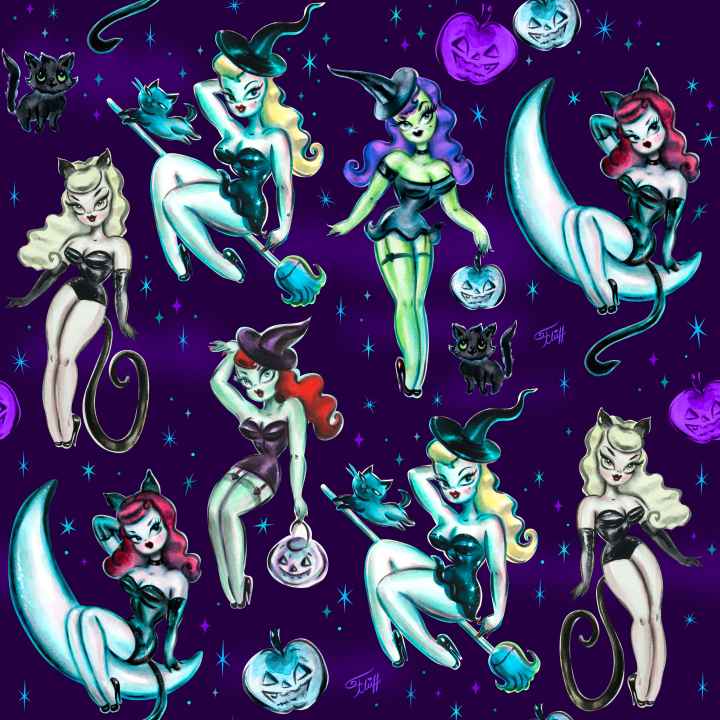 Vintage Witches Dark Leggings - Gothic Halloween Tights by Miss Fluff x Lipstick & Chrome | Perfect for Cosplay, Halloween Costumes & Gothic Fashion Outfits