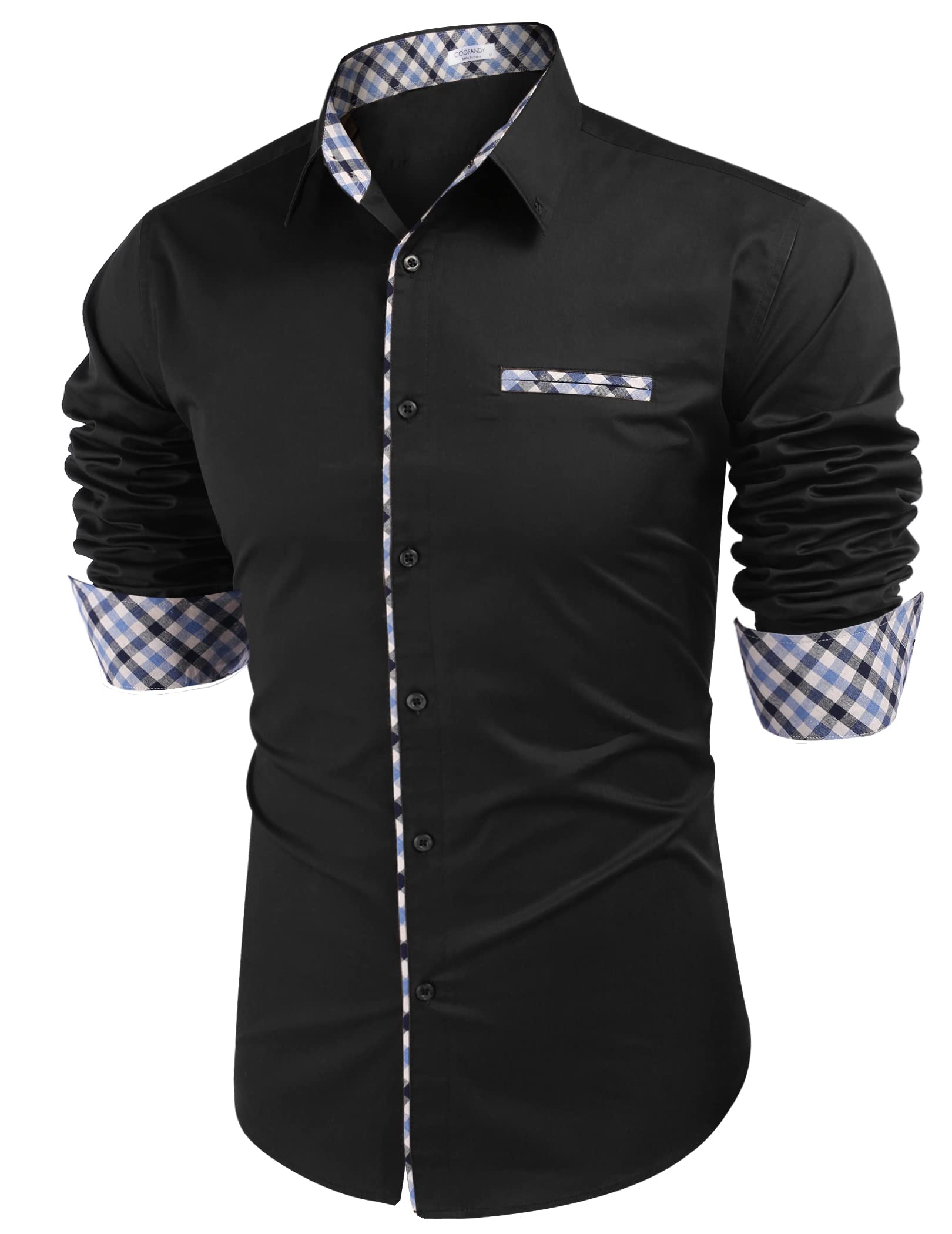 HOTOUCH Men's Slim Fit Plaid Dress Shirt - Button Down Collar Business Casual Shirt for Office, Wedding & Formal Events