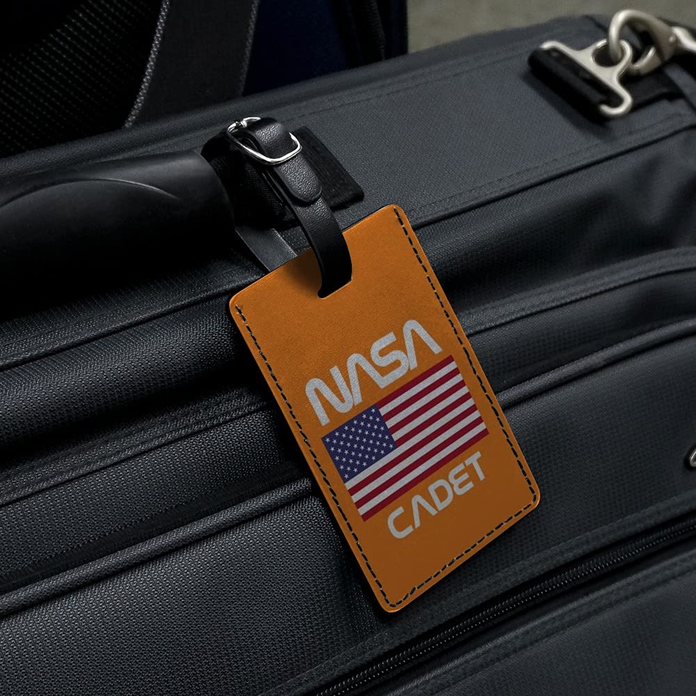 American Flag Leather Luggage Tag - Rectangle Cadet Style Suitcase ID Tag for Travel & Carry-On Bags | Perfect for Business Trips, Vacations & Gift Giving