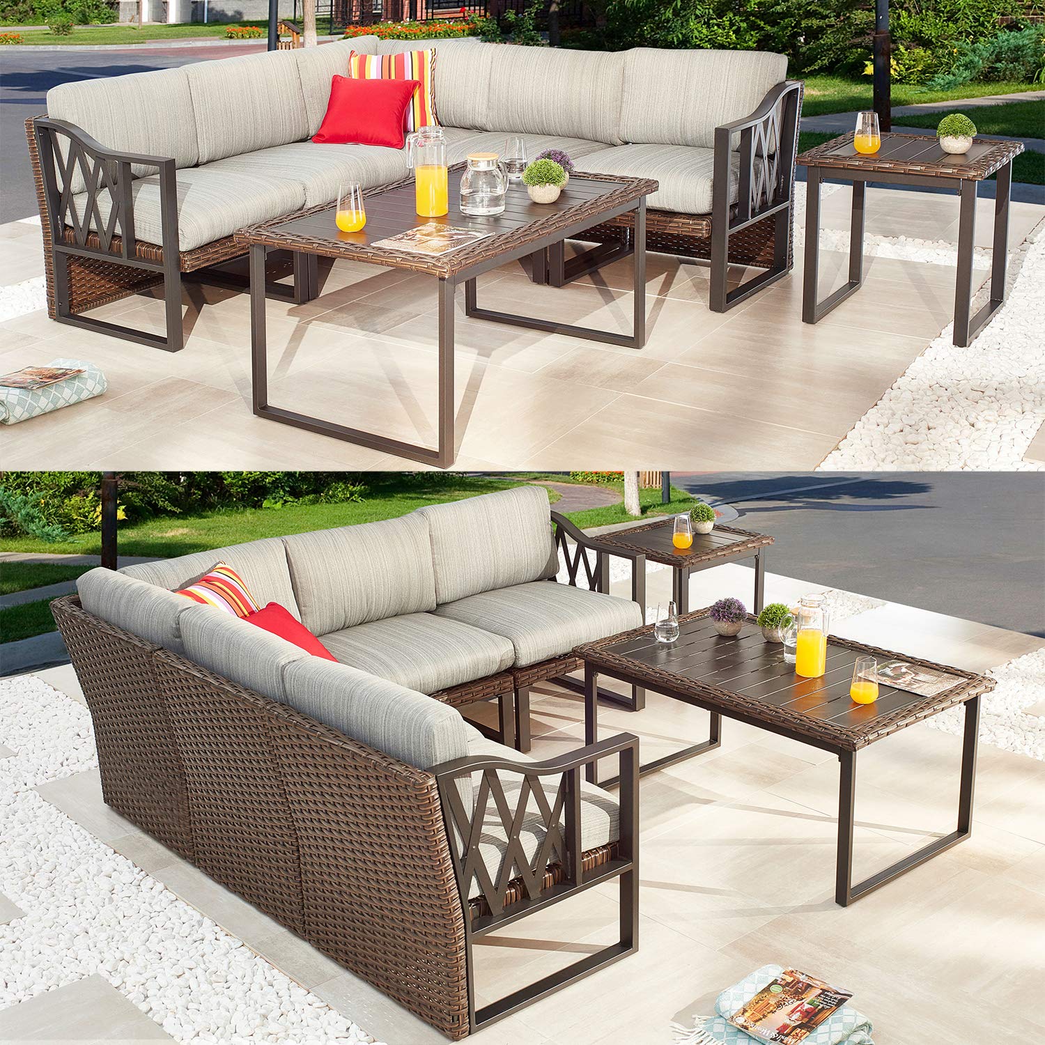 PatioFestival 7-Piece All-Weather Wicker Outdoor Sofa Set with 6.3