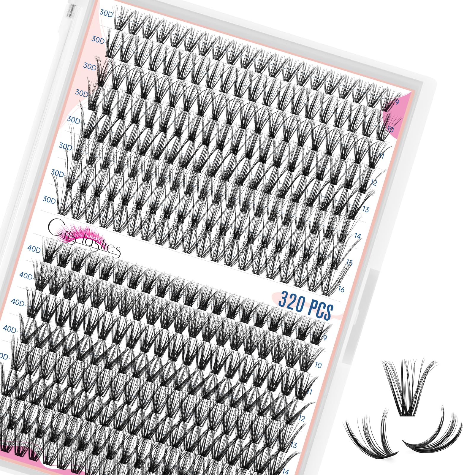 320 PCS Individual Lashes - Crislashes Lash Clusters 30D+40D Mixed D Curl 9-16mm, 16 Rows Reusable DIY Eyelash Extensions for Natural & Dramatic Look - Perfect for Daily Wear, Parties, Weddings and Special Occasions