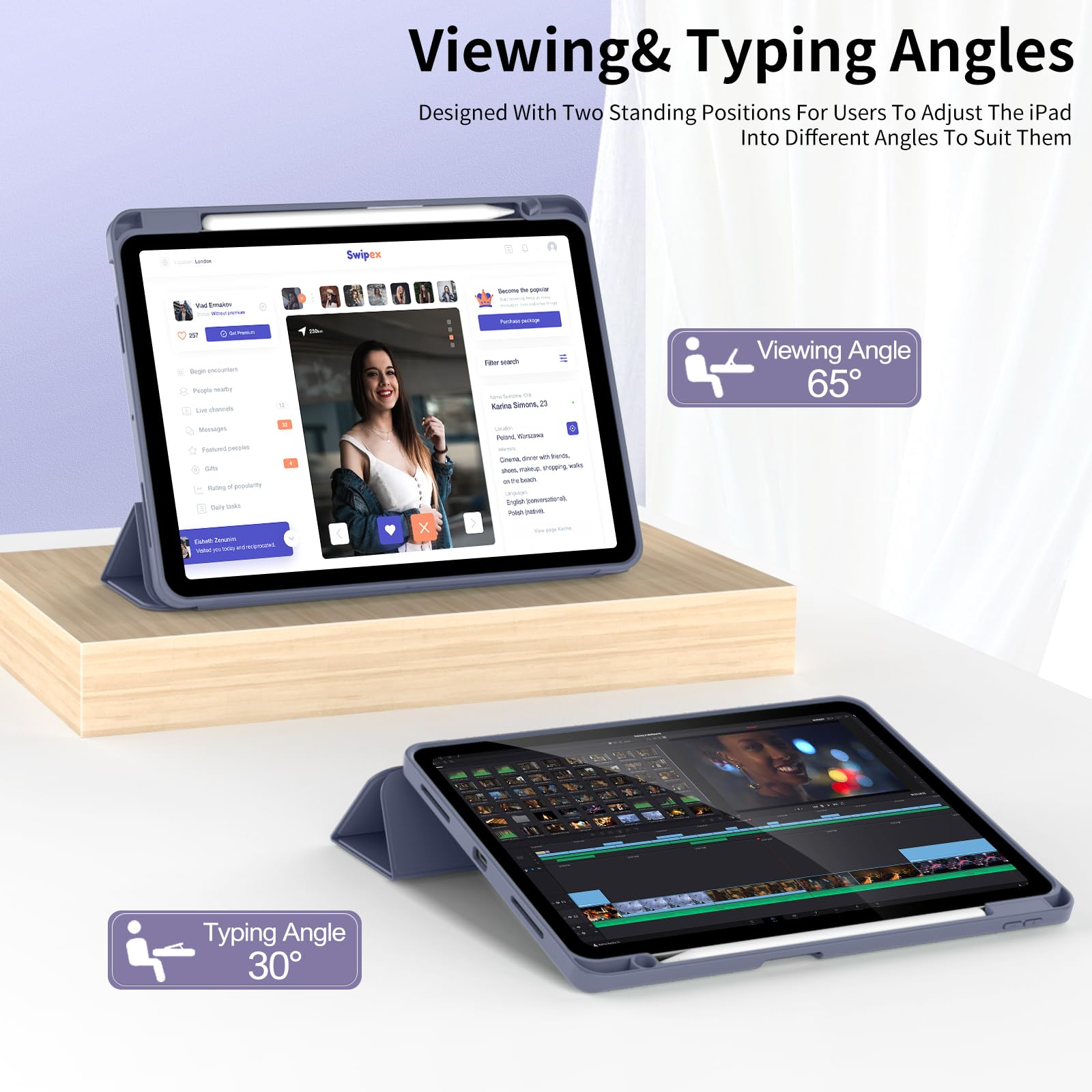 Premium KENKE iPad Air 11 Inch Case (M3/M2 2025/2024) & iPad Air 10.9 Inch 5th/4th Gen (2022/2020) - Slim Trifold Stand Cover with Pencil Holder, Auto Sleep/Wake & Shockproof Protection - Purple | Perfect for Work, Travel & School Use