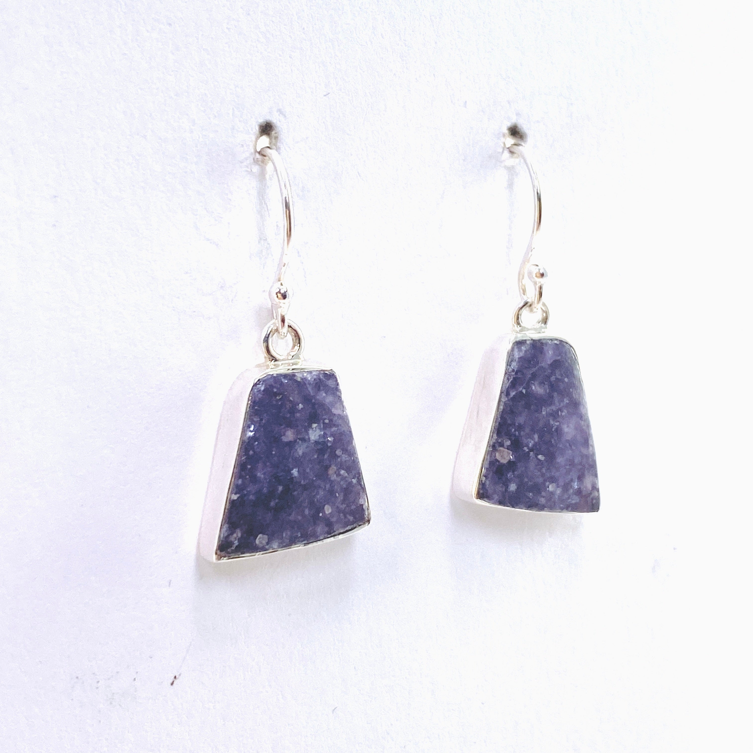 Lepidolite Trapezoid Cabochon Earrings - Natural Stone Jewelry for Women, Healing Crystal Dangle Earrings, Unique Handmade Gemstone Accessories - Perfect for Meditation, Yoga, and Spiritual Healing