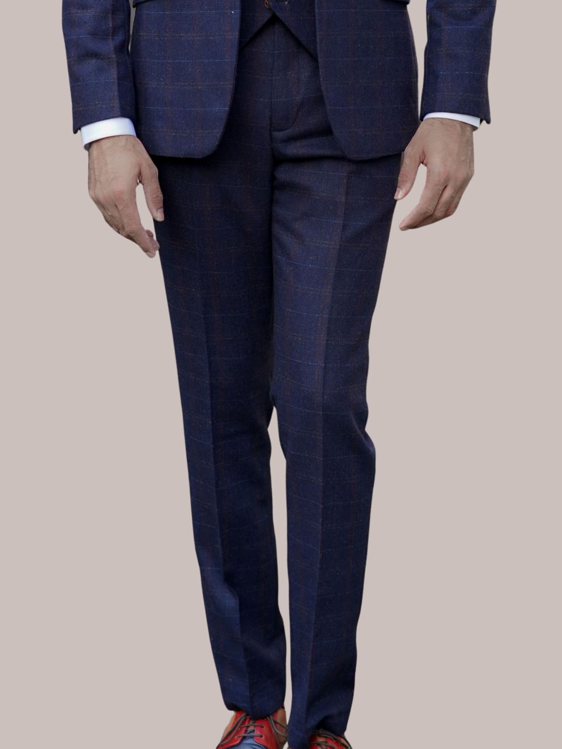 Barucci Bruno Men's Vintage Navy Tweed Trousers - Classic Slim Fit Dress Pants for Business Casual & Formal Occasions