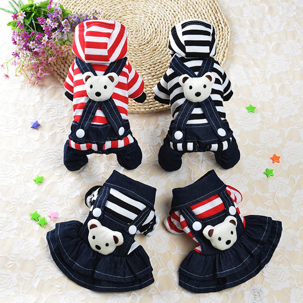 ULTECHNOVO Striped Dog Pajama Dress & Jeans Skirt - Cute Spring Apparel for Small Dogs & Puppies | Perfect for Pet Fashion, Daily Walks & Photo Shoots