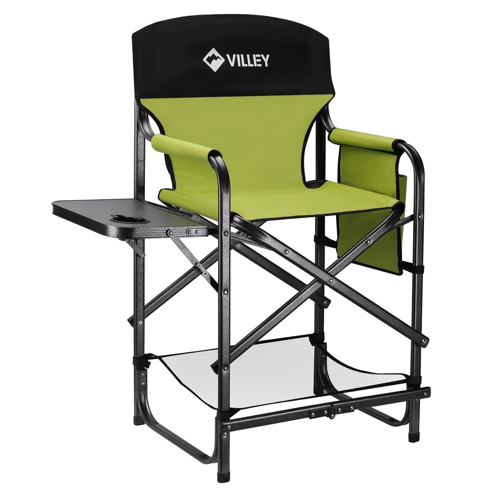 VILLEY Tall Directors Chair - Heavy Duty 900D Fabric Folding Camping Chair with Footrest - Supports 350 lbs for Outdoor, Tailgating, Camping, Picnic & Beach - Green Makeup Artist & Photographer Chair for Professional & Home Use