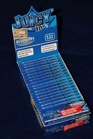 Juicy Jay's Blueberry Flavored Rolling Papers - 1 1/4 Size - 24 Packs (1 Full Box) | Perfect for Smooth Smoking & Sharing with Friends at Parties