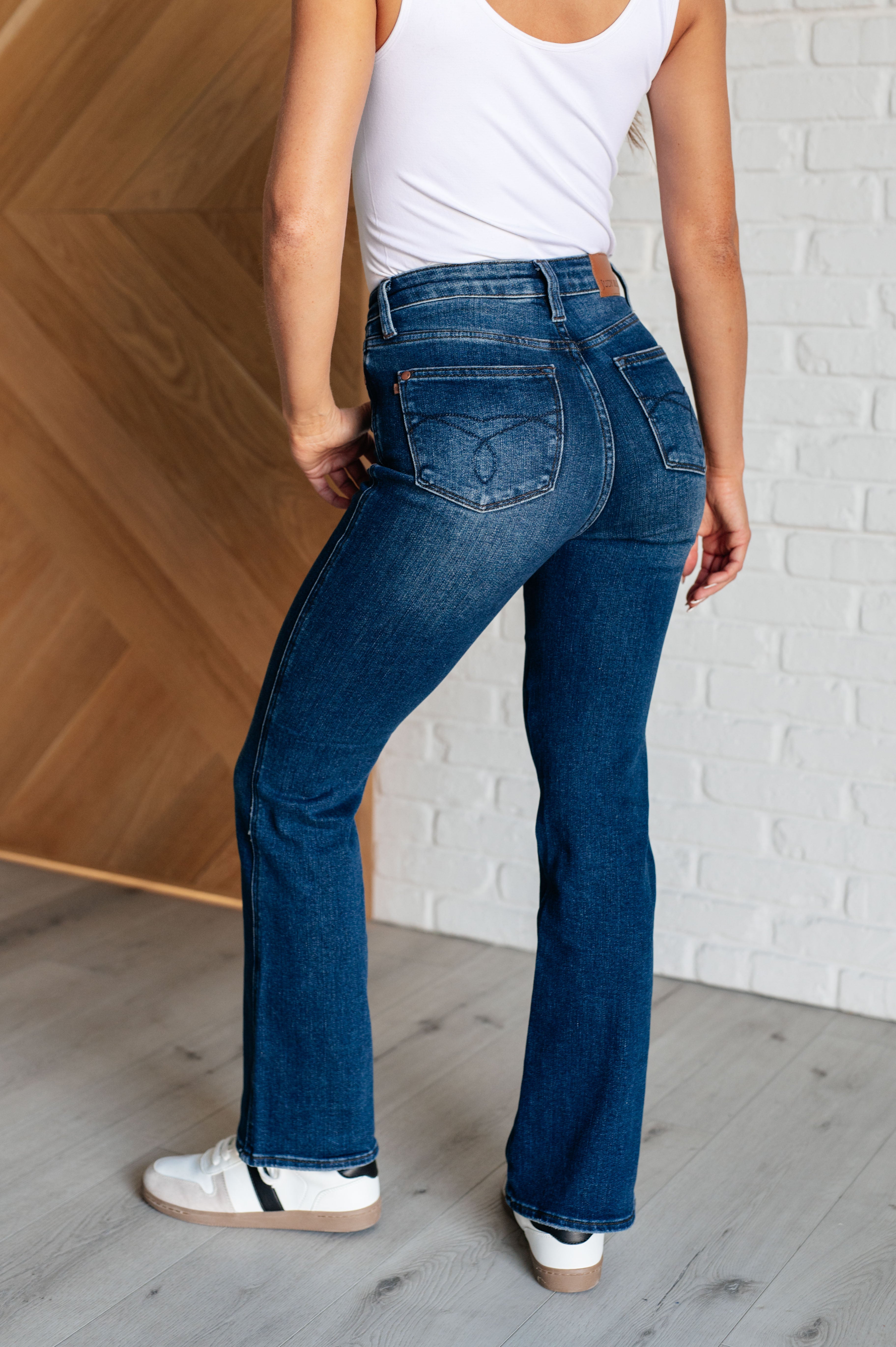 Santana High Rise Control Top Bootcut Jeans for Women - Slimming Tummy Control, Short Inseam (28