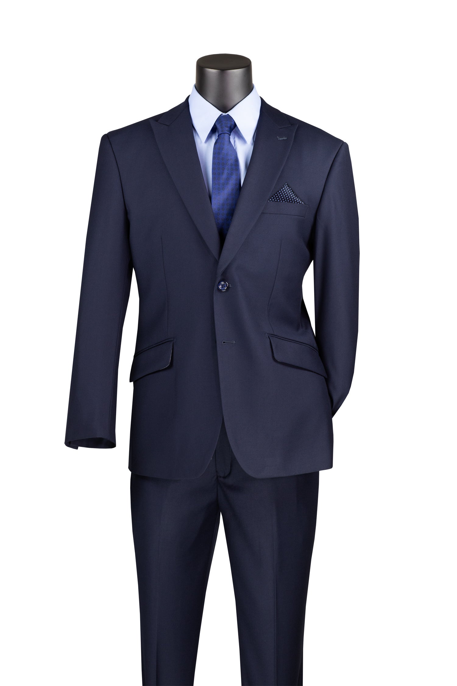 Premium Navy Blue Modern Fit 2-Piece Suit - Textured Solid Wool Business Suit with Peak Lapel for Weddings, Office Meetings & Formal Events