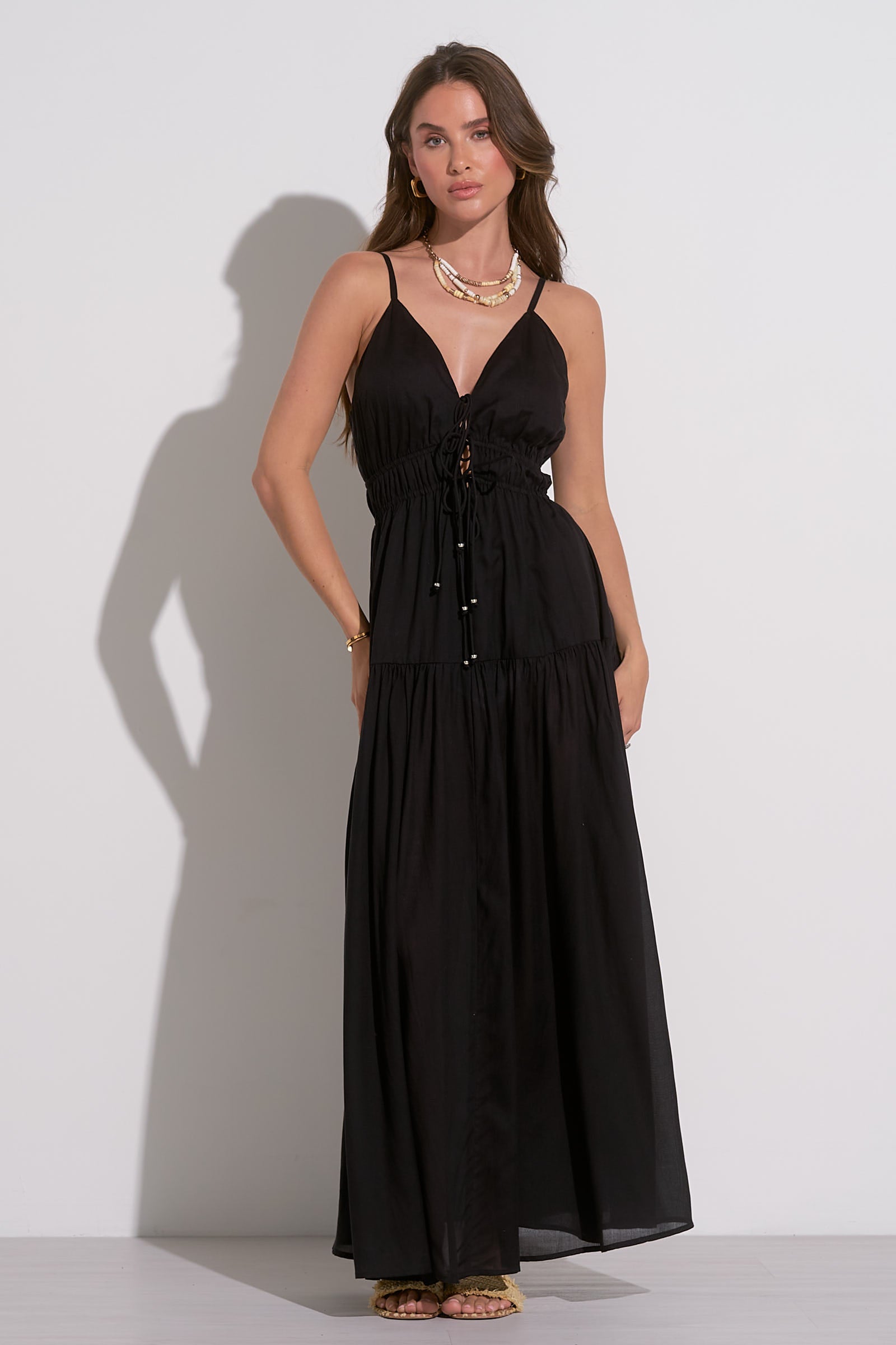Elegant Black Front Tie Maxi Dress for Women - Summer Beach Wedding Party & Vacation Outfit