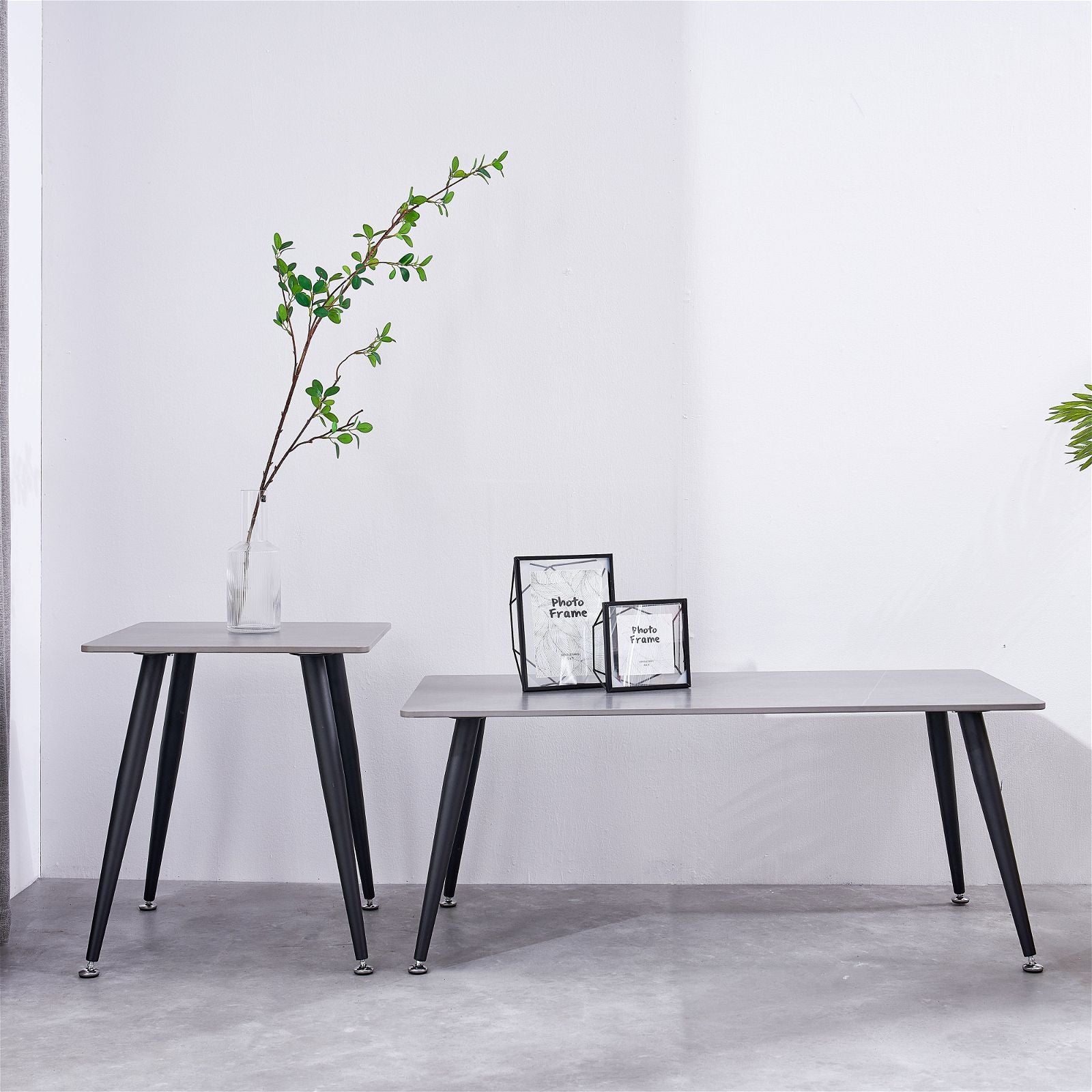 Criterion™ Grey Sintered Stone End Table with Sturdy Metal Legs - Modern Side Table for Living Room, Bedroom & Office Decor