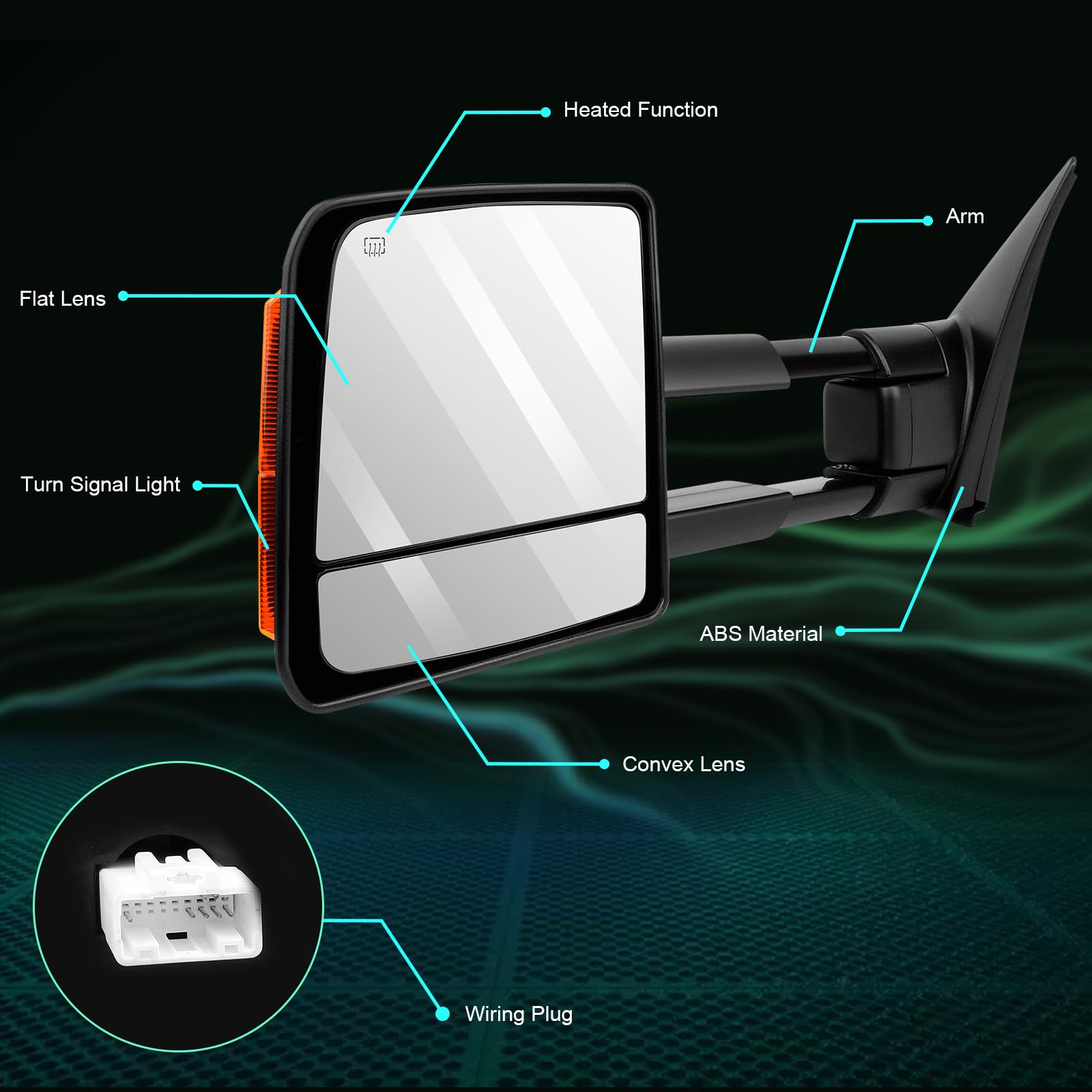 SCITOO Power-Adjustable Heated Towing Mirrors with Turn Signal Lights - Black Housing Replacement Tow Mirrors for 2007-2017 Toyota Tundra Pickup Truck - Perfect for Off-Roading, Towing & Night Driving