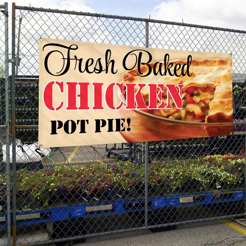 Premium Vinyl Banner - 48x96 Inches, Weatherproof & Durable with 8 Grommets - Ideal for Business, Outdoor, Industrial Yard Signs - Perfect for Advertising Fresh Baked Chicken Pot Pie & More - Great for Restaurants, Farmers Markets, and Food Promotions