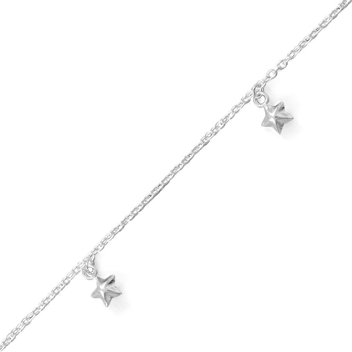 Elegant Sterling Silver Anklet with Dangle Star Charms - Adjustable Ankle Bracelet for Women | Perfect for Beach, Summer Outfits & Boho Style