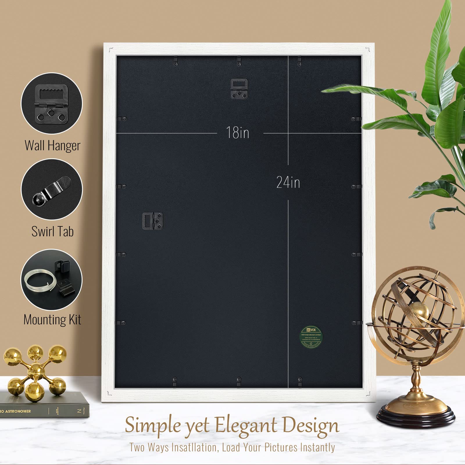 VCK 18x24 Inch White Textured Solid Wood Poster Frame Set of 1 with Shatterproof Plexiglass - Perfect for Wall Art, Home Decor, Office Display & Photo Gallery