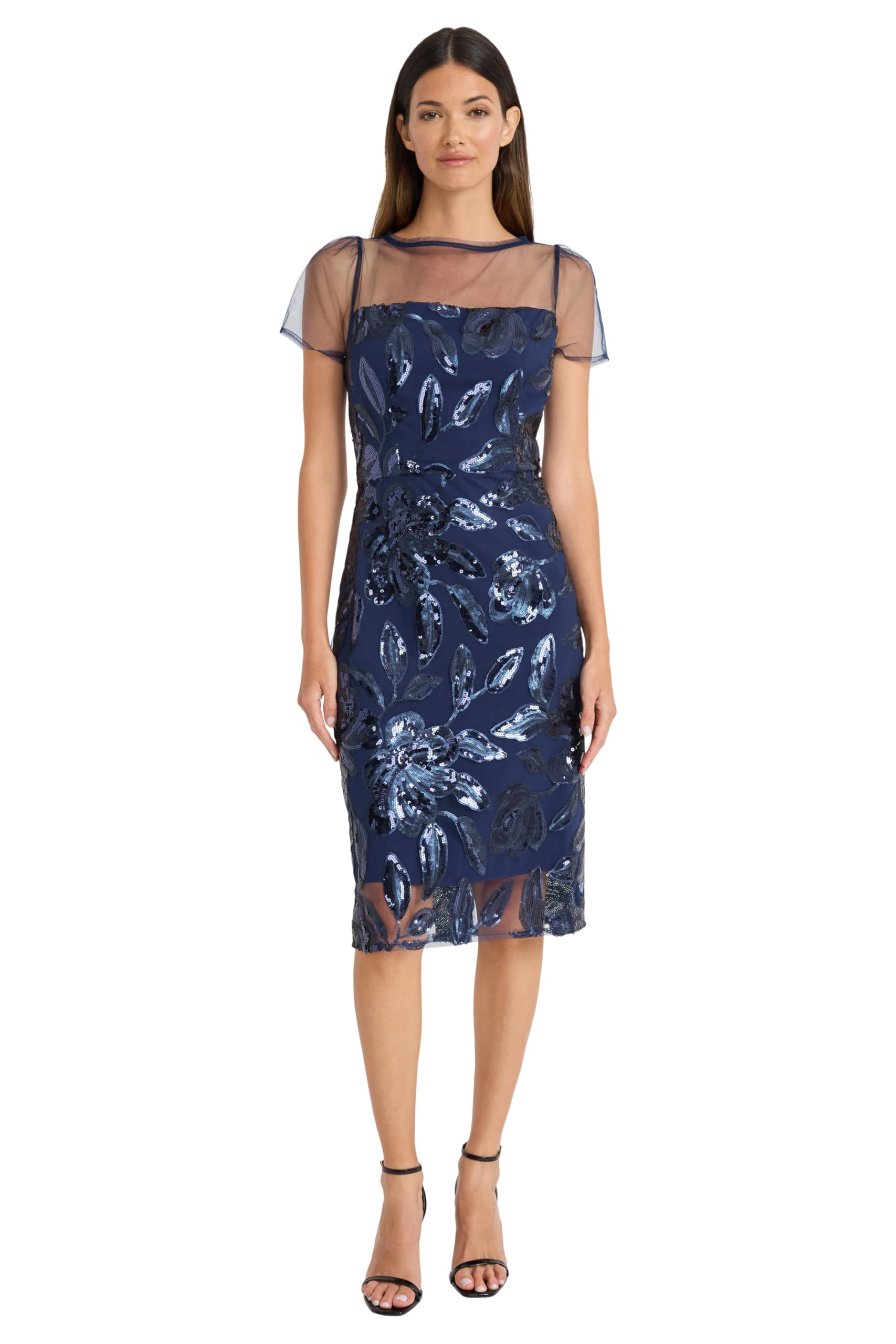 Maggy London Women's Sequin Leaf Pattern Sheath Cocktail Dress - Knee Length Formal Wedding Guest Dress & Prom Attire for Evening Parties, Holiday Events & Special Occasions