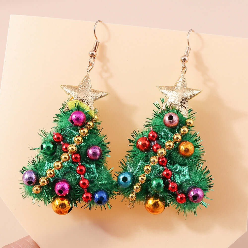 Whimsical Color Bead Christmas Wreath Drop Earrings | Handwoven Bohemian Dangle Earrings for Women | Perfect for Holiday Parties, Festive Gatherings & Gift Giving