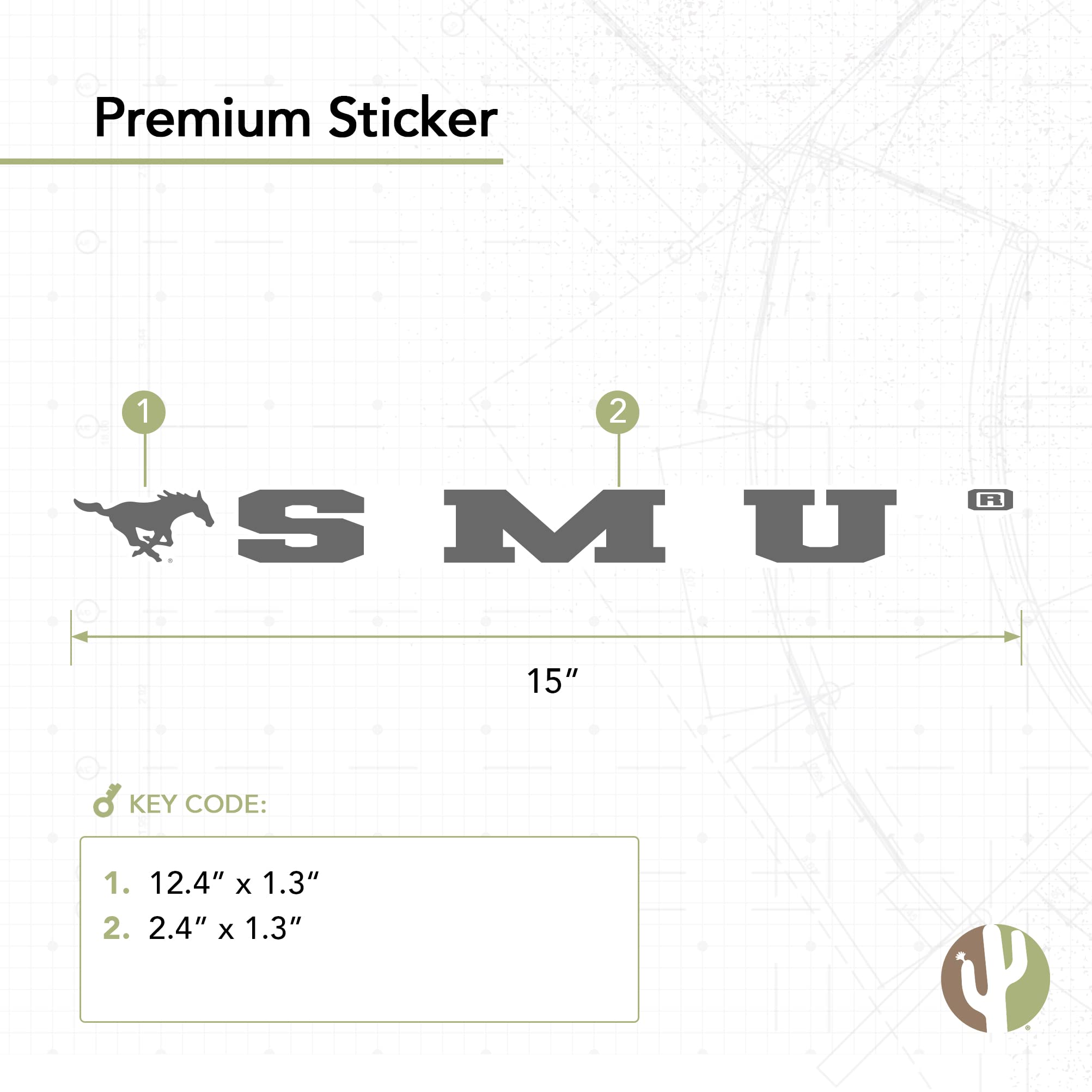 SMU Mustangs Vinyl Decal Sticker - Desert Cactus Southern Methodist University Logo (15 Inch) - Waterproof for Laptop, Water Bottle, Car, Scrapbook - Perfect for College Pride & Game Day Decor