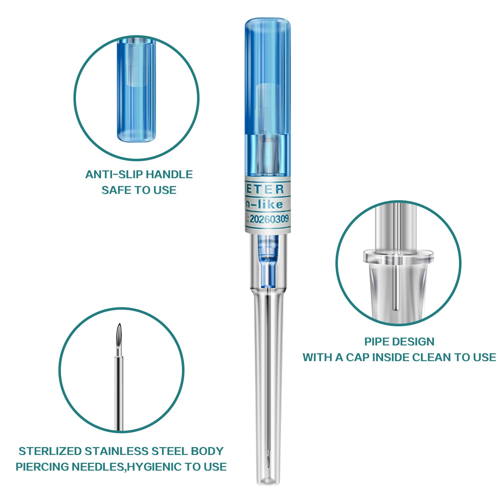 CINRA 10Pcs 22 Gauge IV Catheter Piercing Needles - Stainless Steel Hollow Needles for Ear, Nose, Lip, Tongue, Belly Button & Nipple Piercing - Professional Body Jewelry Kit for Safe & Hygienic Piercings at Home or Studio