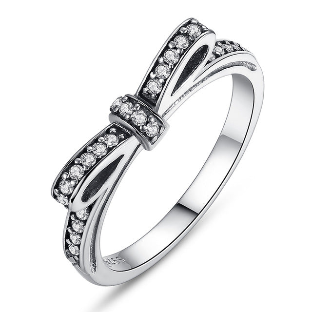 925 Sterling Silver Sparkling Bow Knot Ring for Women - Elegant Fashion Jewelry Gift for Birthday, Anniversary & Valentine's Day