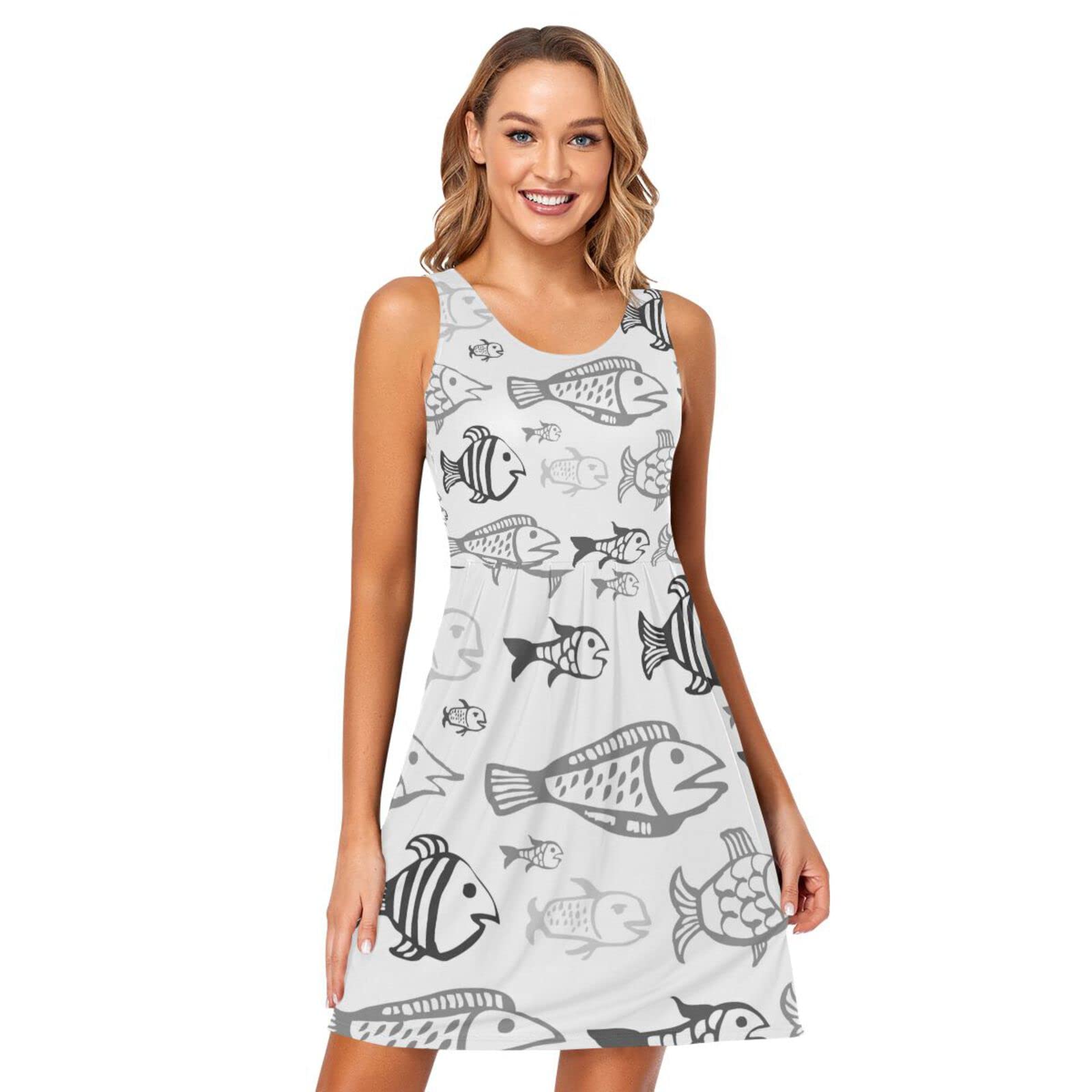 Women's Summer Sleeveless Casual Dress - Floral Print Pleated Sundress with Pockets | Beach Wear, Vacation Outfit, Party Dress