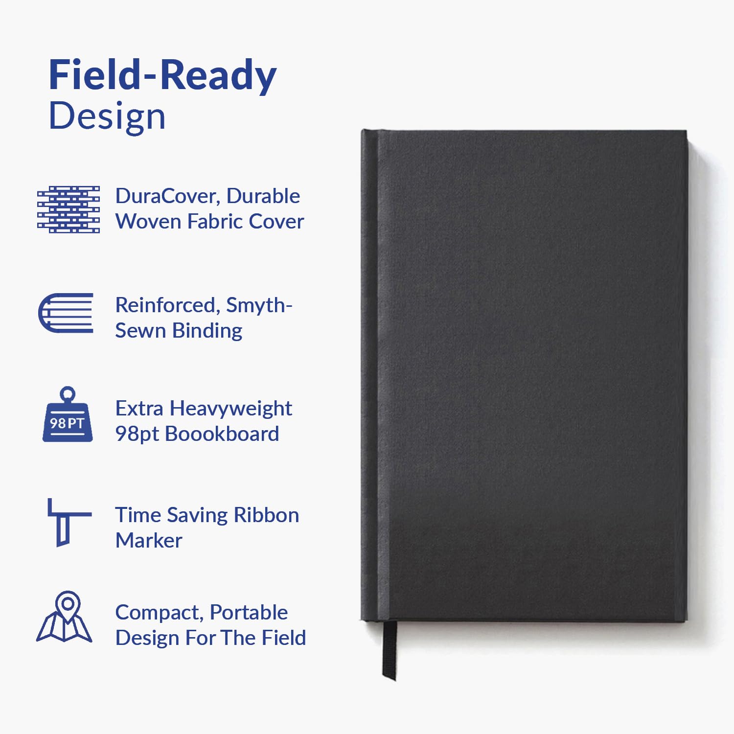 N2-B Field DuraCover Notebook - 5.5 x 8.5 Inches (14 x 21.5 cm), 136 Pages, Gray Saturated Weave, Permanent Bound, 70lb Heavyweight Paper - 6-Pack Grid Style - Perfect for Journaling, Sketching & Field Notes