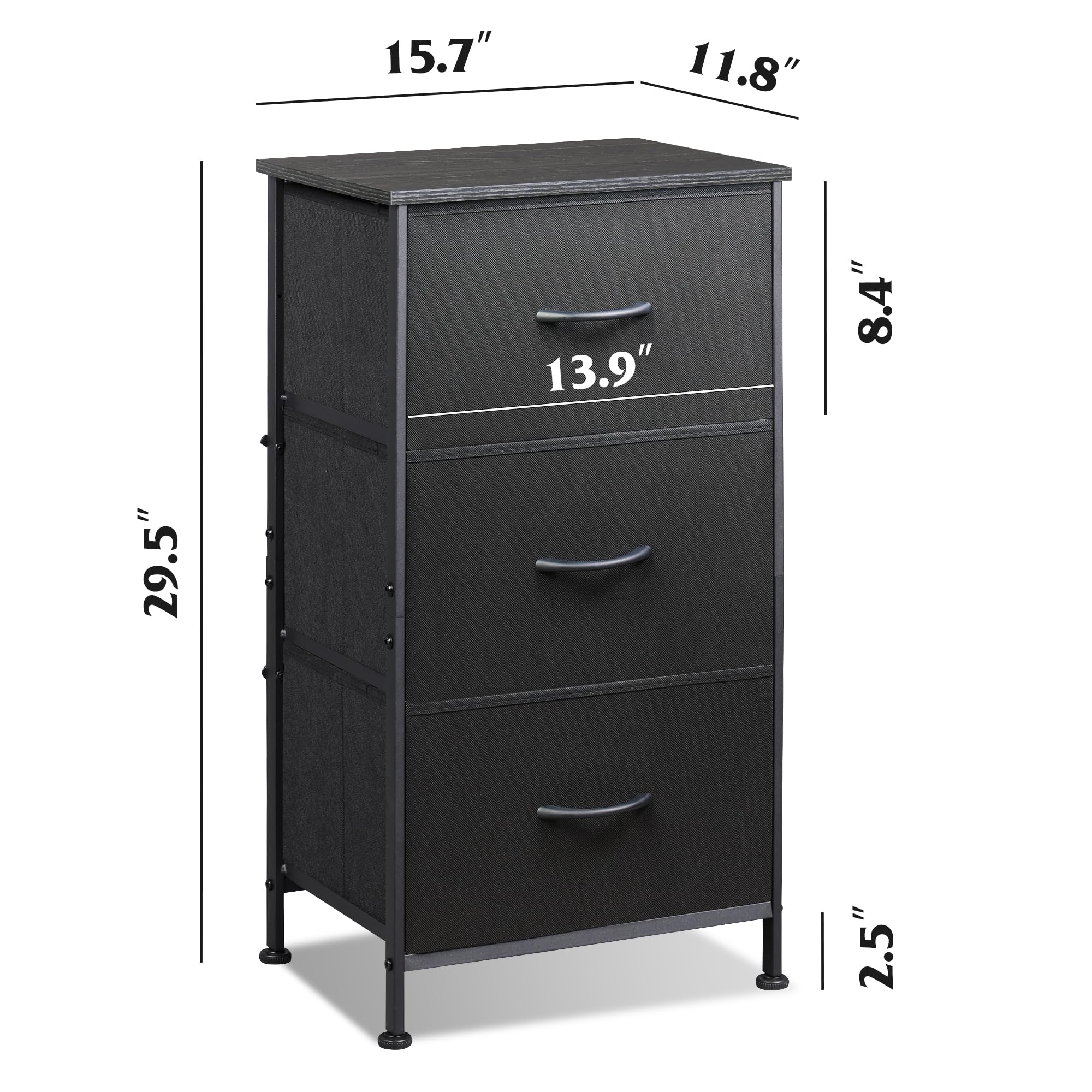 WLIVE 3-Drawer Fabric Dresser with Wood Top & Steel Frame - Sturdy Storage Organizer for Bedroom, Hallway, Entryway & Closets - Easy Pull Handle in Charcoal Black | Perfect for Small Space Organization & Bedroom Storage Solutions