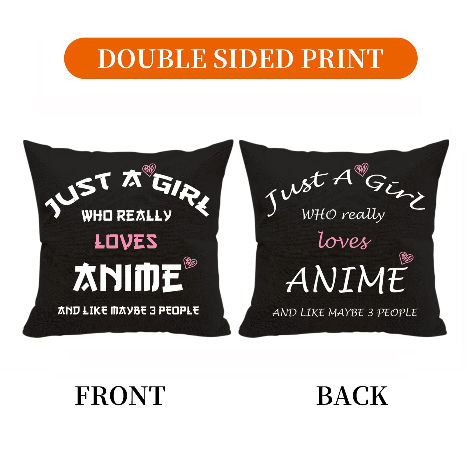 Anime Throw Pillow Cover 18x18 Inches - Double Sided Printed Anime Lover Gift for Girls & Fans (Black) - Perfect for Bedroom Decor, Anime Themed Parties & Cosplay Gifts