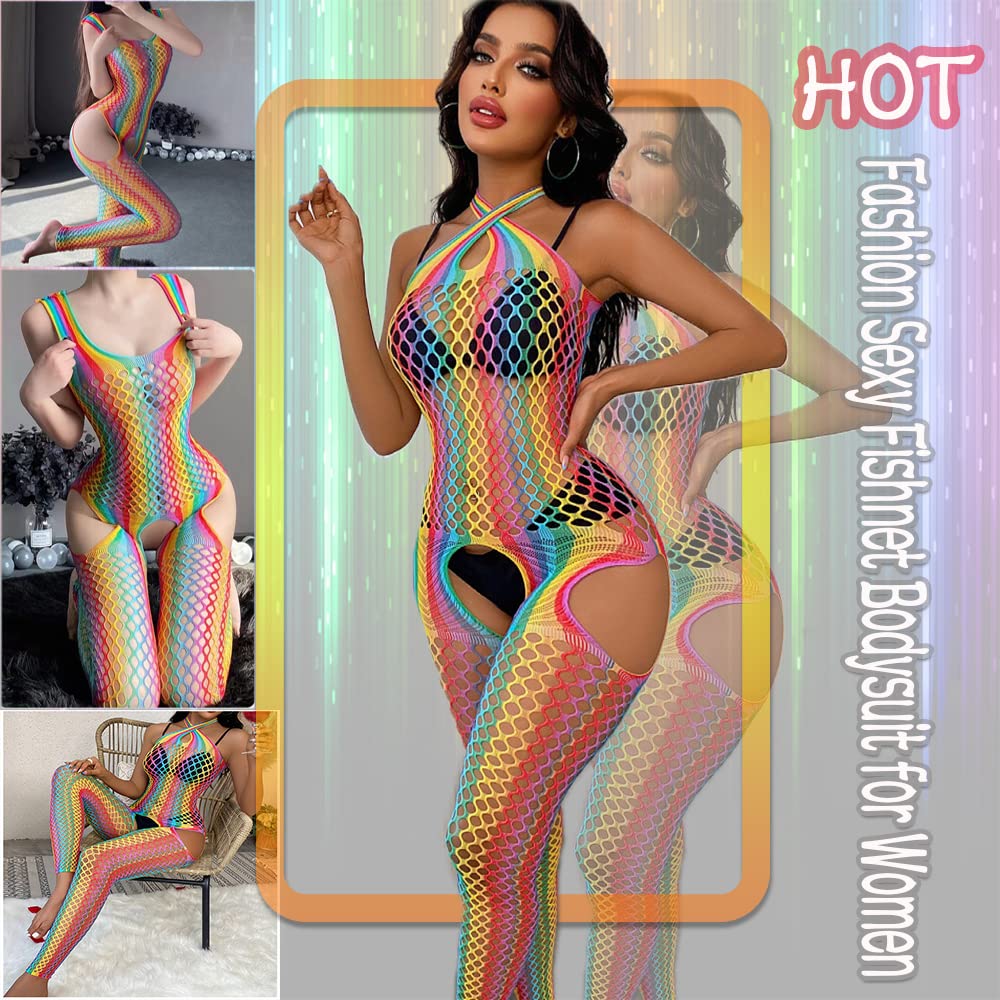 JRD&BS WINL Women's Sexy Fishnet Lingerie Set - Halter Chemise Babydoll with Stockings & Bodysuit | Stretchy Lace Nightwear for Romantic Occasions & Boudoir Photography
