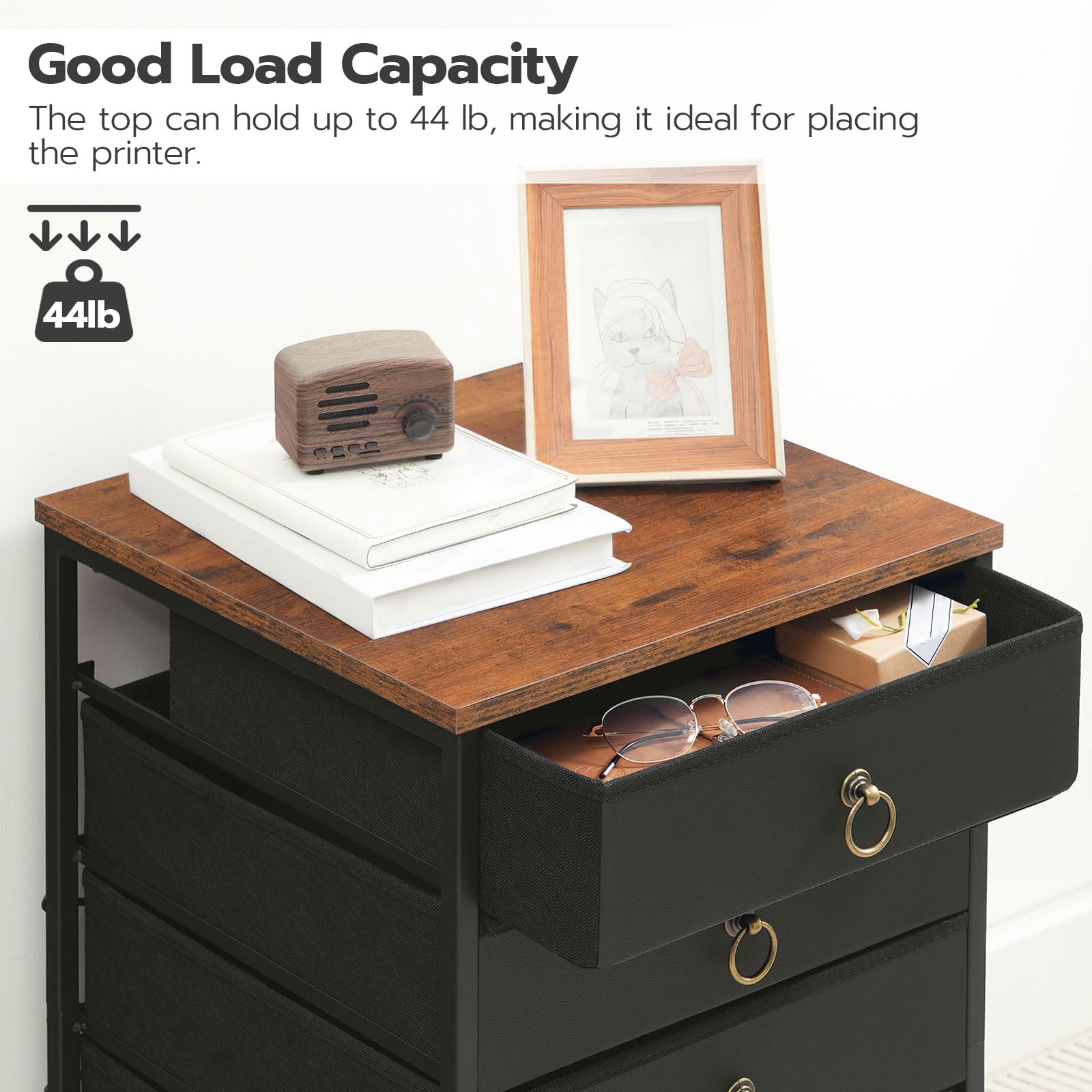 HOOBRO 5-Drawer Storage Cabinet - Black File Organizer with Wheels, Office Filing Cabinet & Rolling Printer Stand for Home Office, Living Room - Easy Assembly Nonwoven Drawers (Model BFK50WJ01) | Perfect for Document Storage & Printer Organization