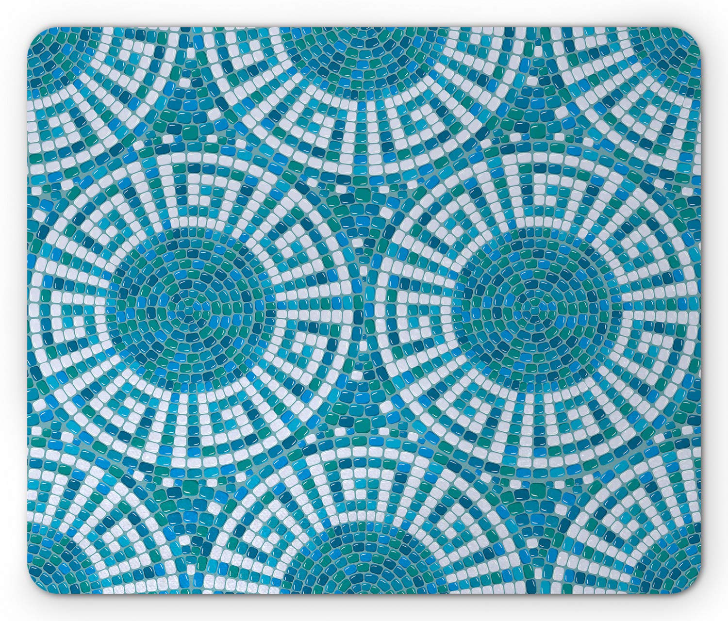 Ambesonne Aqua Mouse Pad with Greek Meander Mosaic Pattern - Non-Slip Rubber Mousepad in Blue Green White - Classic Geometric Design for Office & Gaming Desks - Standard Size Rectangle Computer Accessory for PC Laptop Workstation